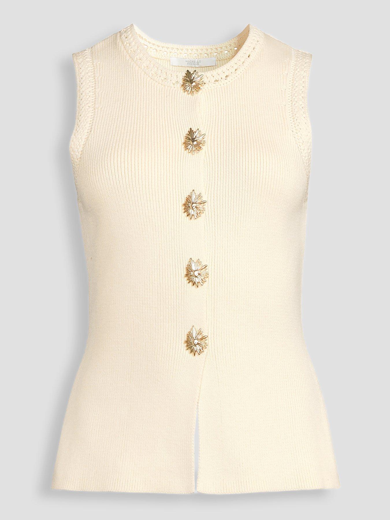 Image 5 of 5 of Michelle Keegan Longline Knitted Waistcoat - Cream