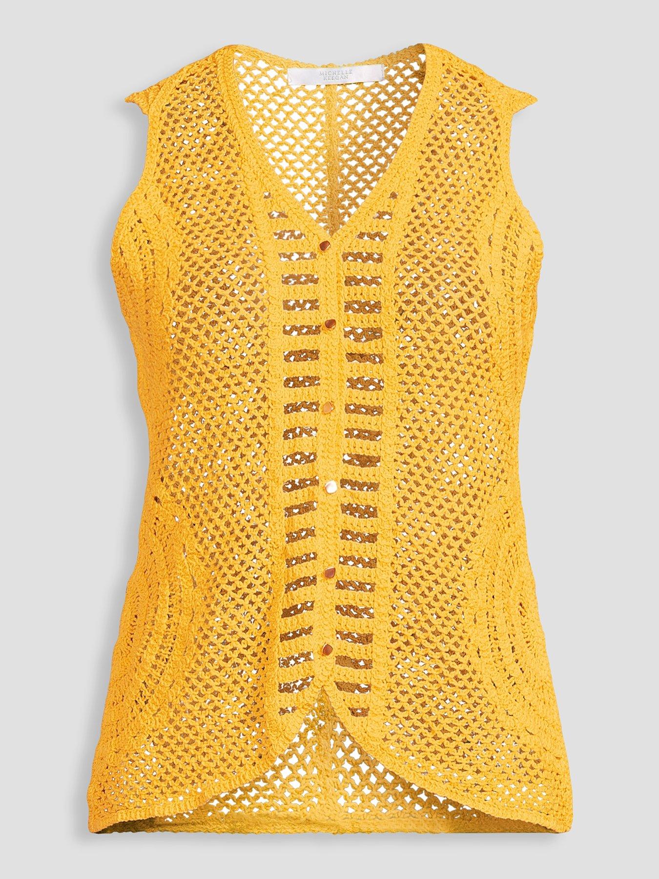 Image 4 of 4 of Michelle Keegan Crochet Longline Waistcoat - Yellow