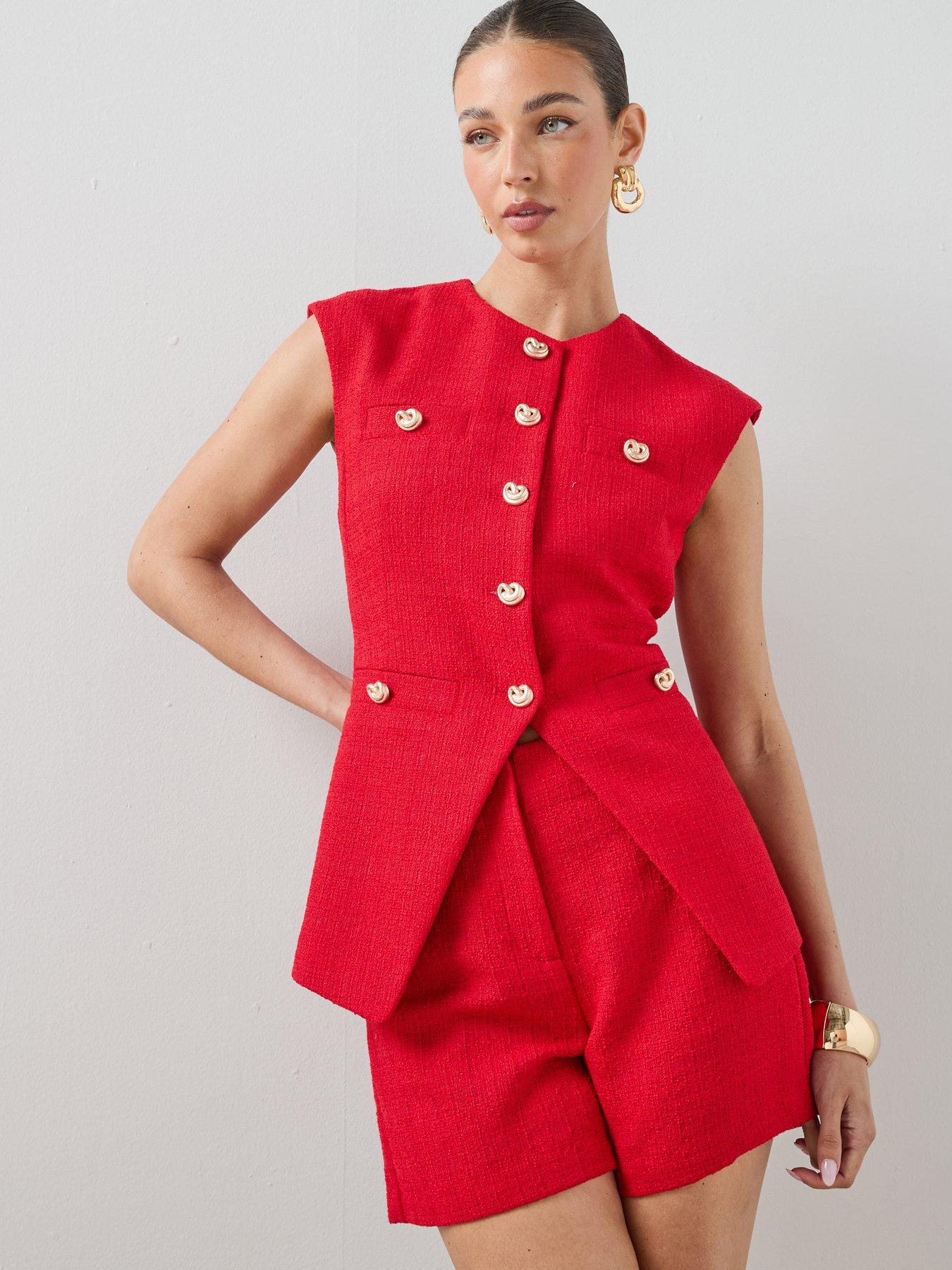 Image 1 of 6 of The Very Collection Boucle Waistcoat - Red