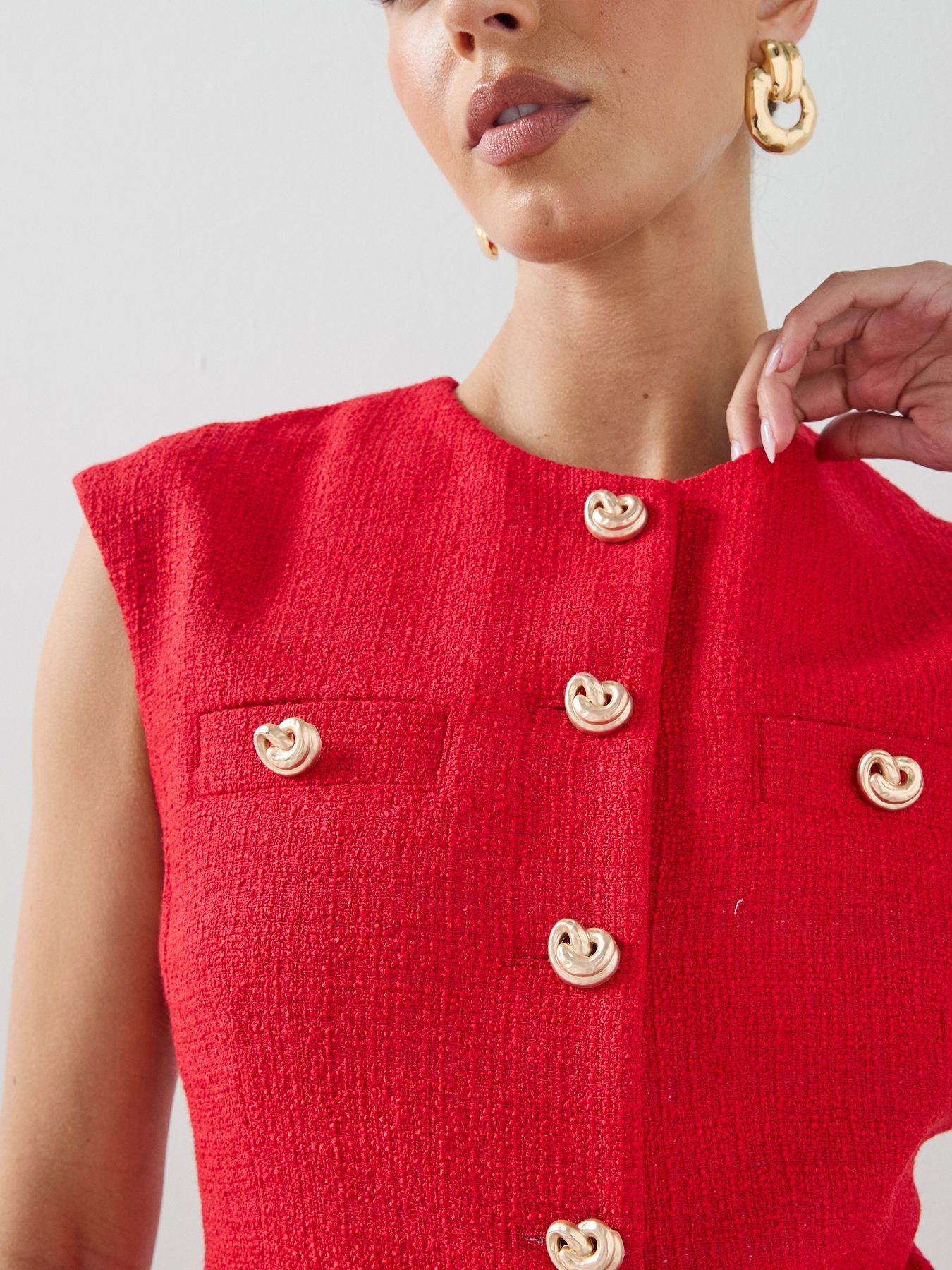 Image 4 of 6 of The Very Collection Boucle Waistcoat - Red