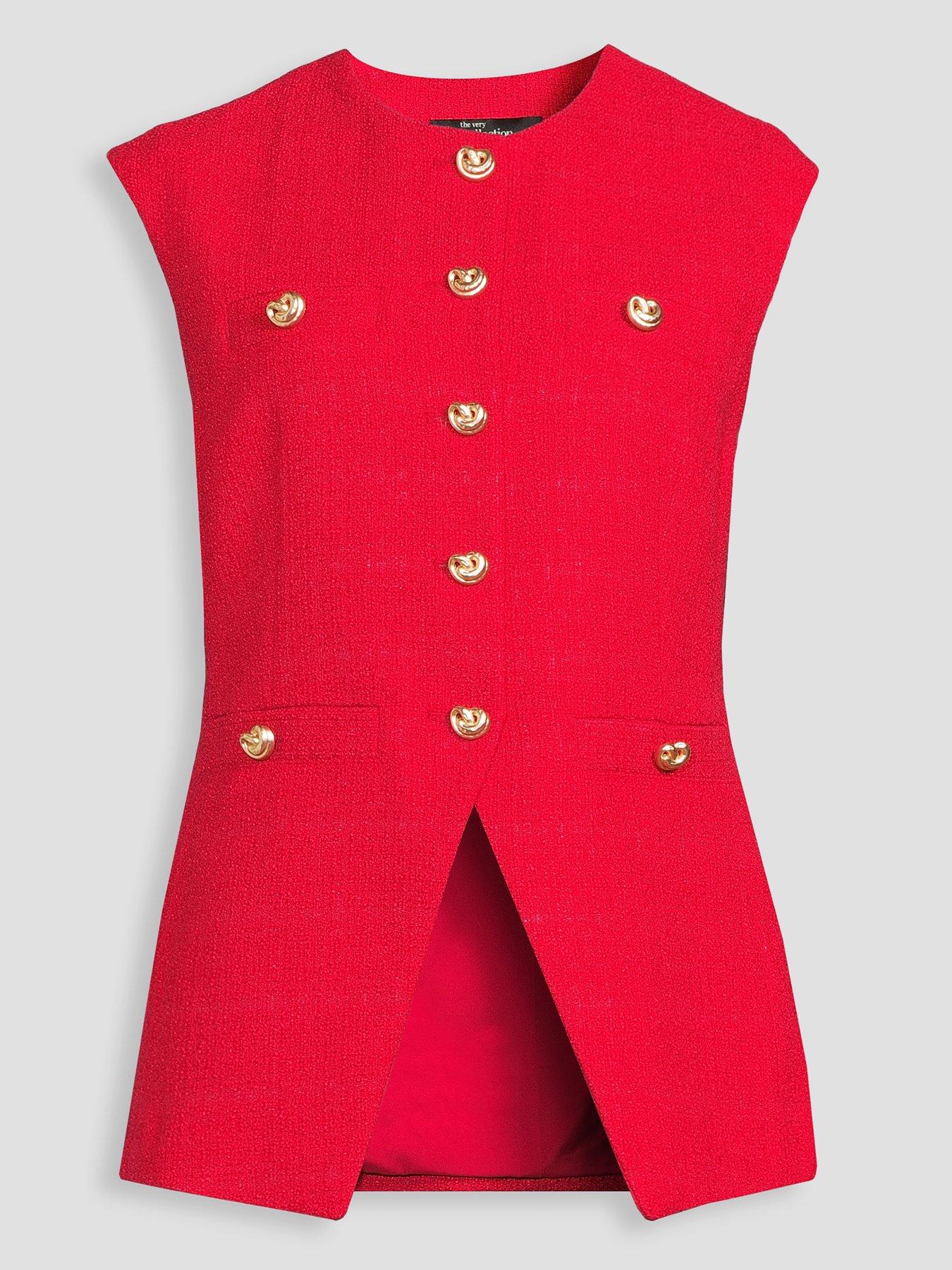 Image 6 of 6 of The Very Collection Boucle Waistcoat - Red