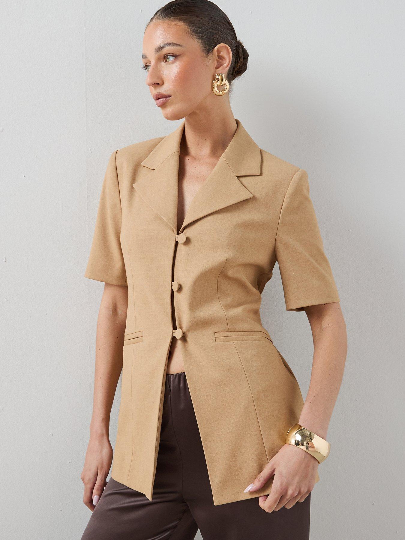 the-very-collection-short-sleeve-tailored-blazer-beigefront
