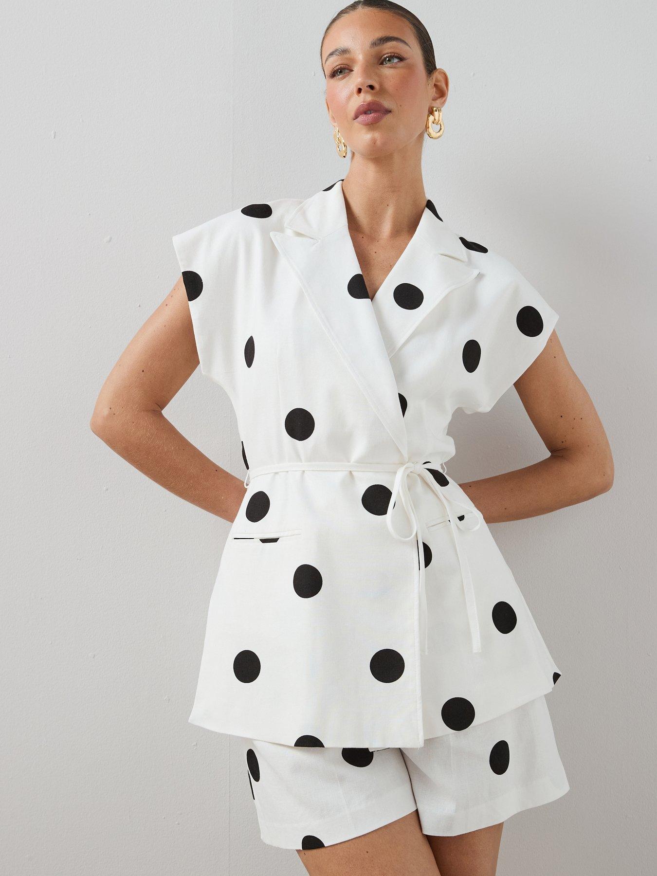 Image 1 of 6 of The Very Collection Self Belt Polka Jacket - Black &amp; White