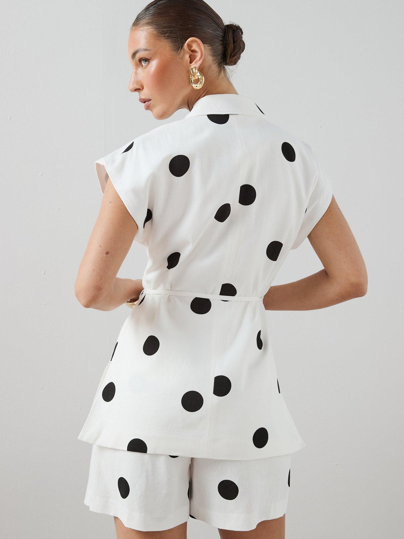 Image 2 of 6 of The Very Collection Self Belt Polka Jacket - Black &amp; White