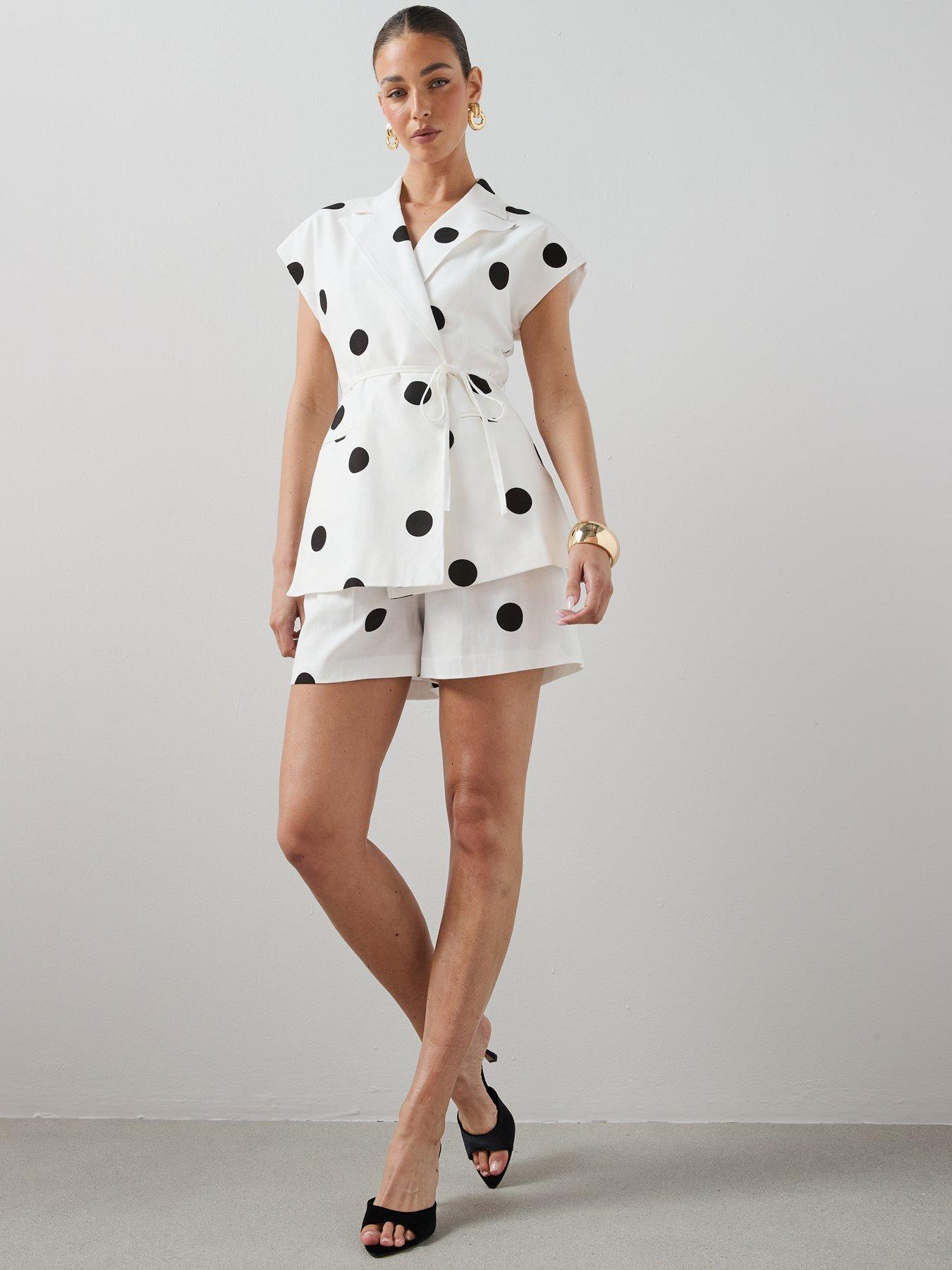 Image 3 of 6 of The Very Collection Self Belt Polka Jacket - Black &amp; White
