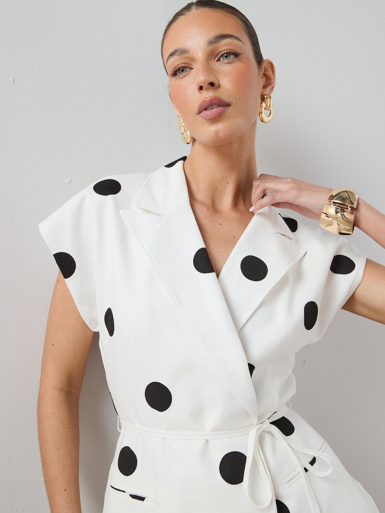 Image 5 of 6 of The Very Collection Self Belt Polka Jacket - Black &amp; White