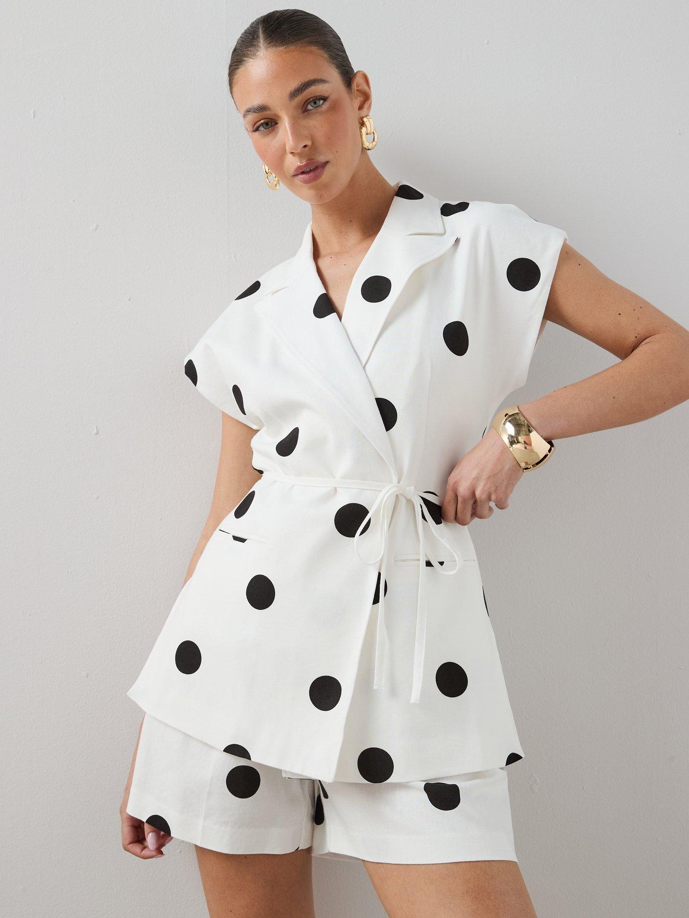 Image 6 of 6 of The Very Collection Self Belt Polka Jacket - Black &amp; White
