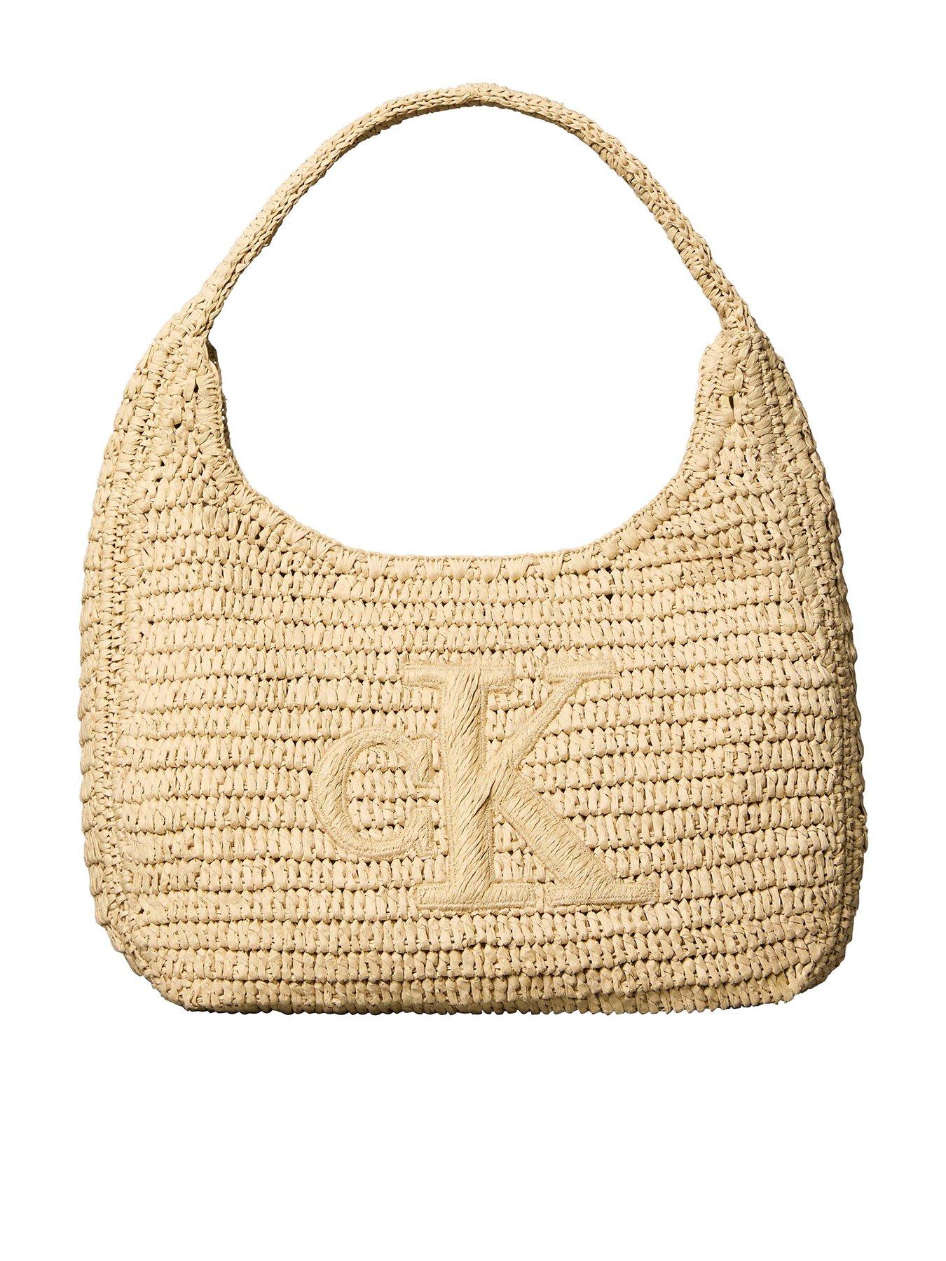 Calvin Klein Bold Ck Raffia Large Shoulder Bag - Beige