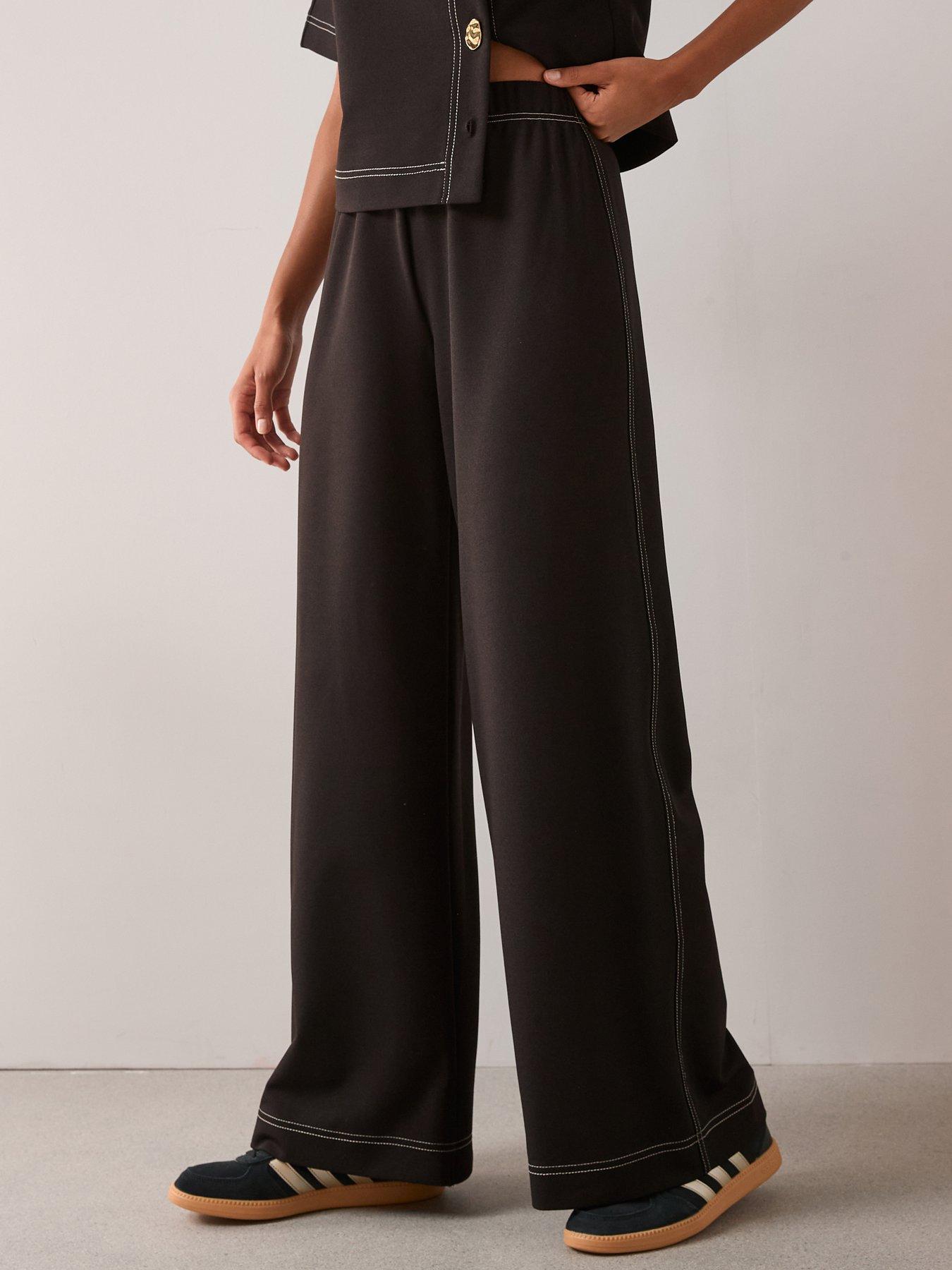 the-very-collection-contrast-stitch-wide-leg-trouser-blackfront