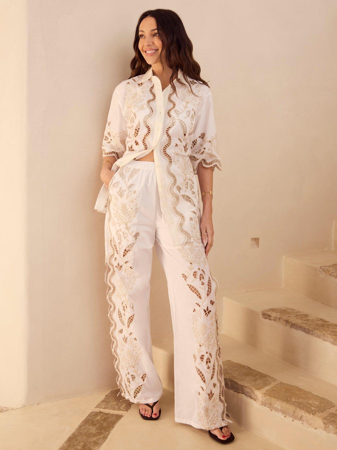 Michelle Keegan Embroidered Straight Leg Co Ord Trouser - Ivory