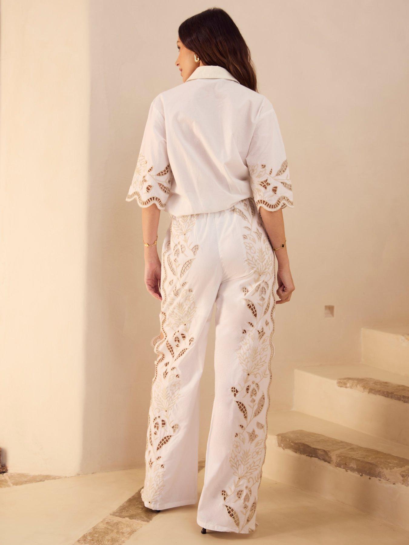 Image 2 of 4 of Michelle Keegan Embroidered Straight Leg Co Ord&nbsp;Trouser - Ivory