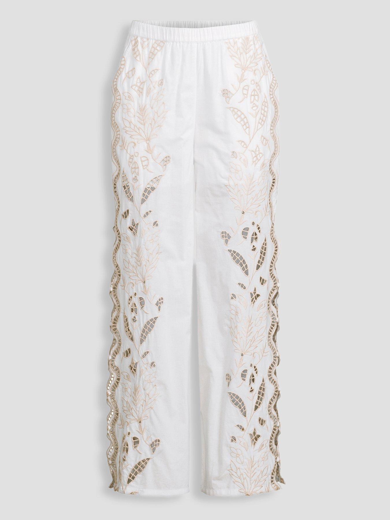 Image 4 of 4 of Michelle Keegan Embroidered Straight Leg Co Ord&nbsp;Trouser - Ivory