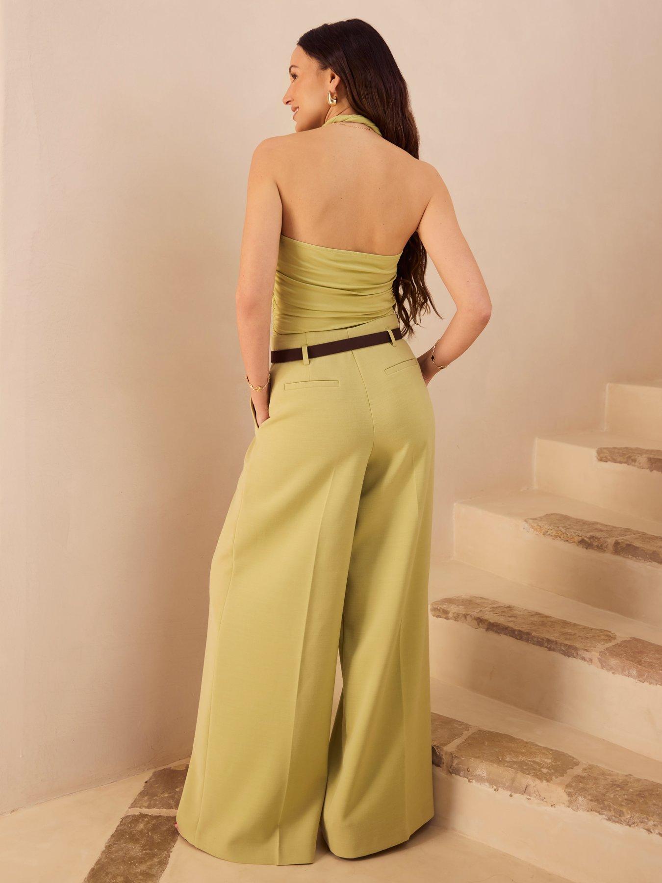 Image 2 of 3 of Michelle Keegan Belted Wide Leg Trouser - Light Khaki