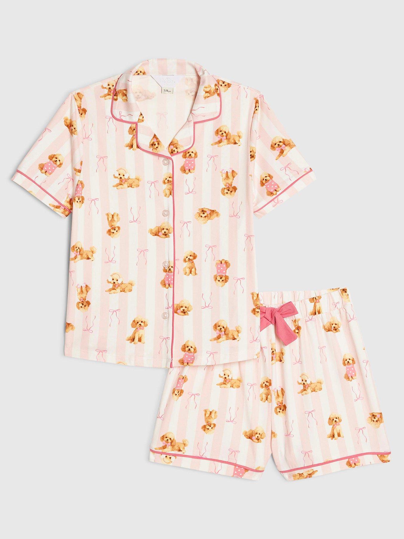River Island Older Girls Puppy Button Through Pyjamas - Pink