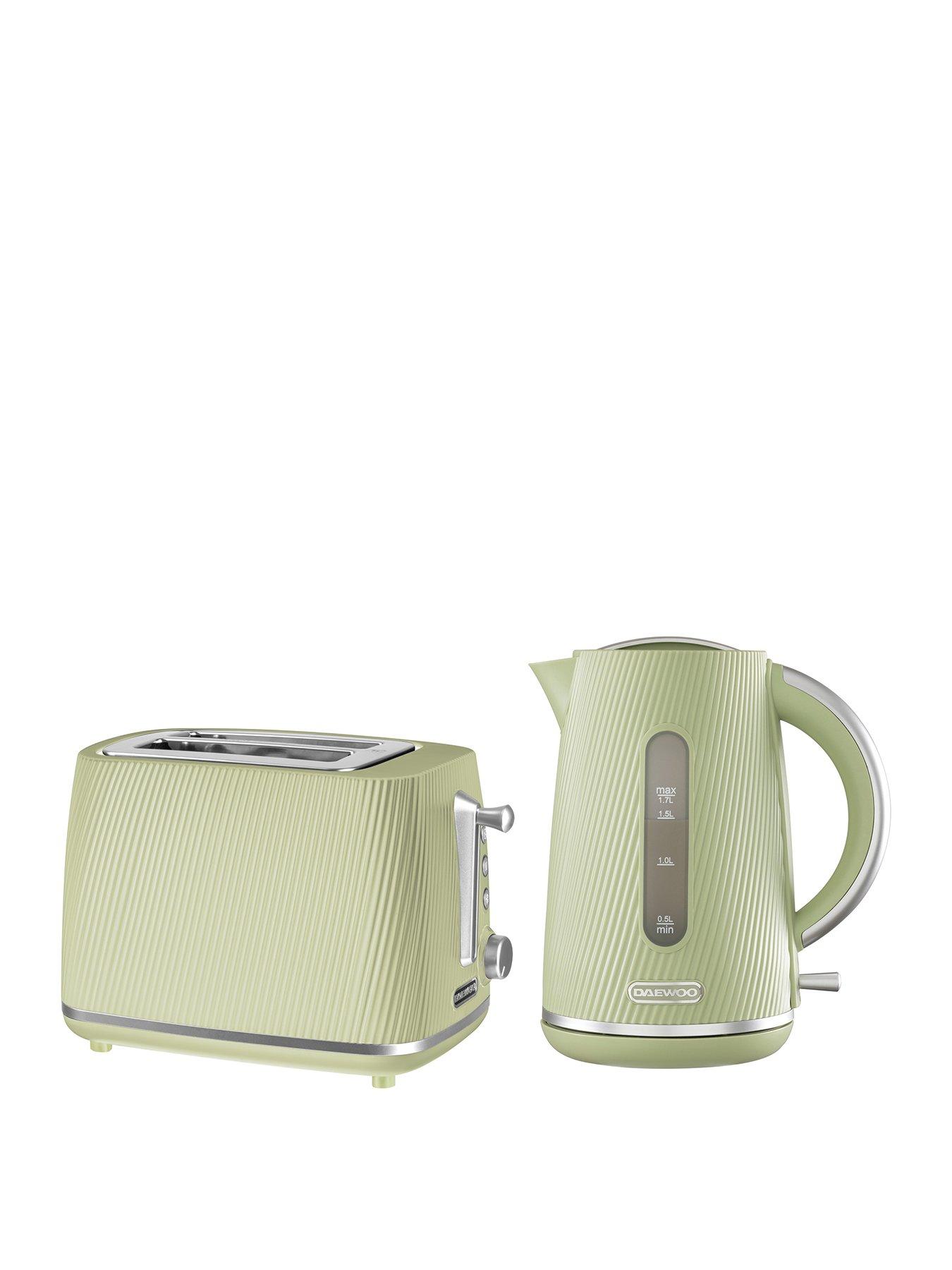 Image 1 of 4 of Daewoo Cascade 1.7L Kettle &amp; 2 Slice Toaster&nbsp;Bundle -&nbsp;Sage&nbsp;