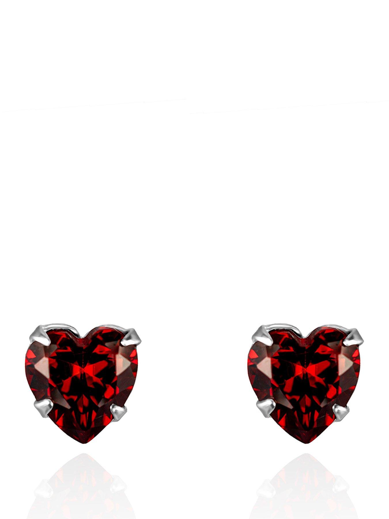 Image 1 of 5 of The Love Collection Sterling Silver Red Heart CZ Stud Earrings