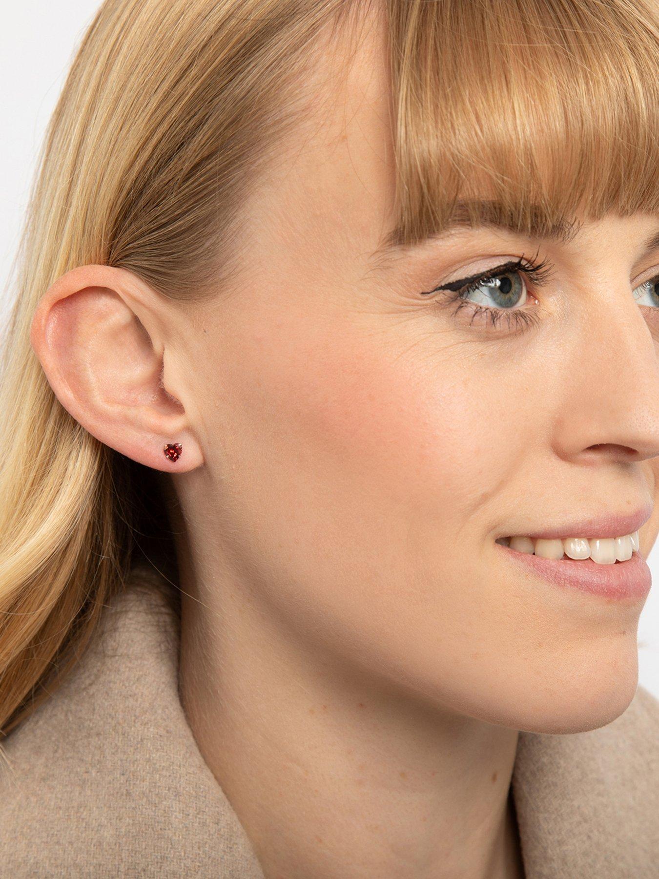 Image 2 of 5 of The Love Collection Sterling Silver Red Heart CZ Stud Earrings