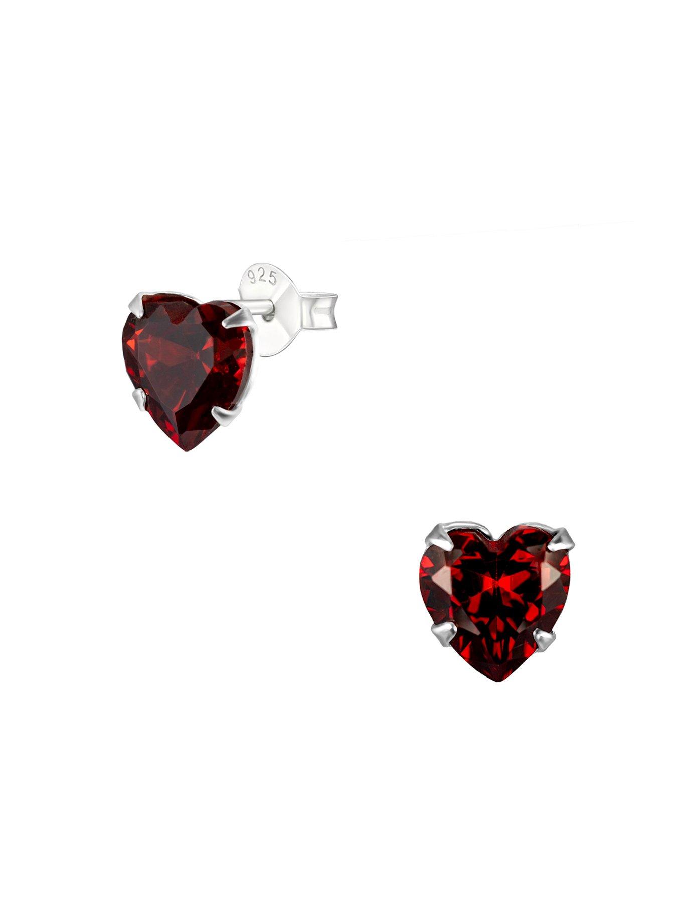 Image 3 of 5 of The Love Collection Sterling Silver Red Heart CZ Stud Earrings