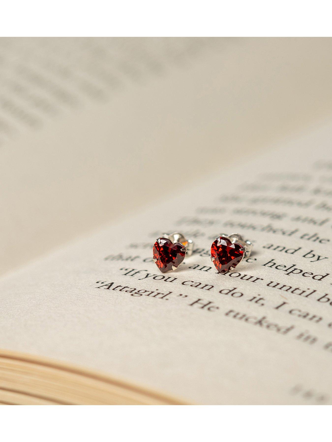 Image 4 of 5 of The Love Collection Sterling Silver Red Heart CZ Stud Earrings