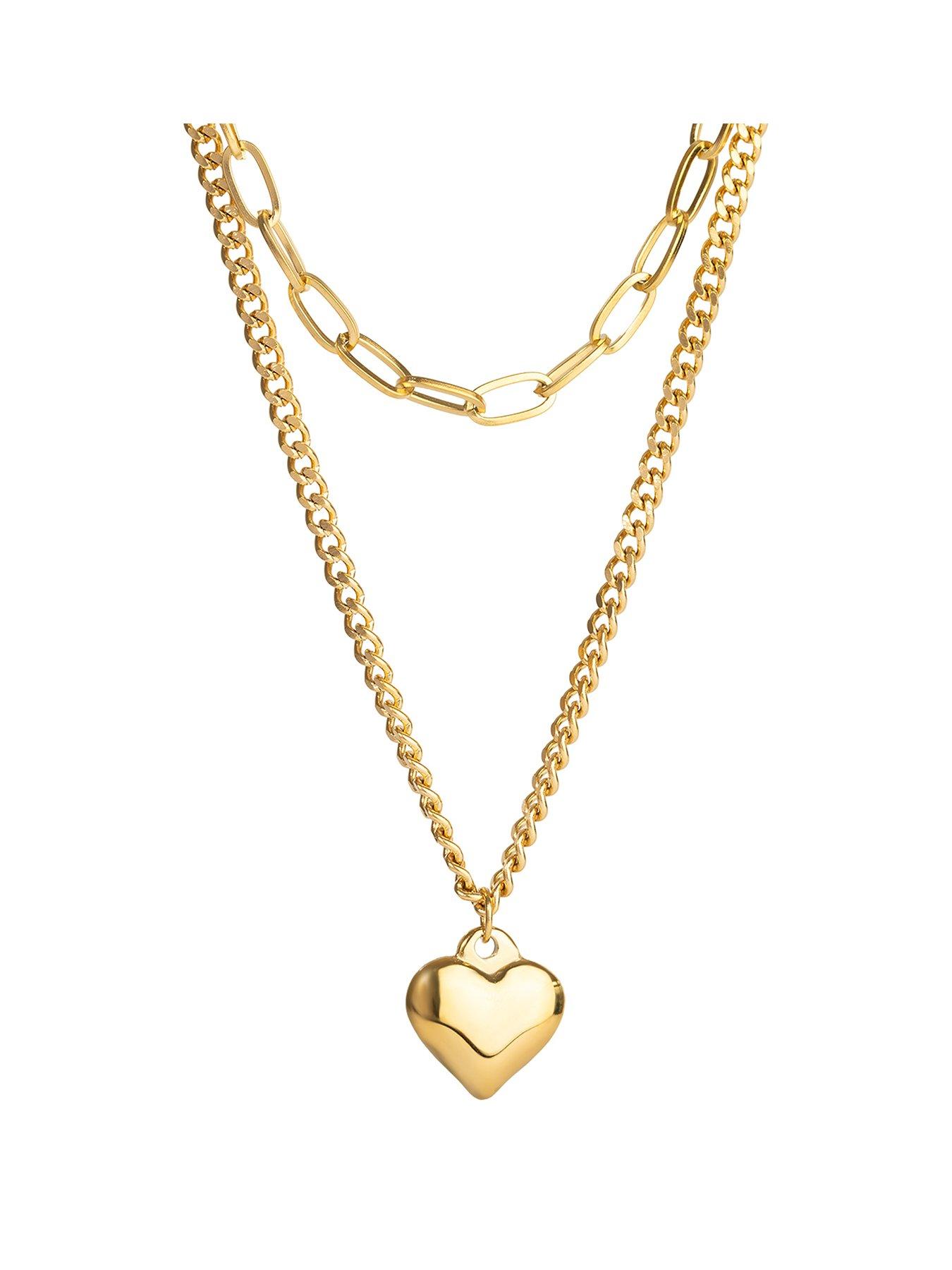 Image 1 of 5 of The Love Collection Gold Plated Stainless Steel Layered Heart Link Necklace