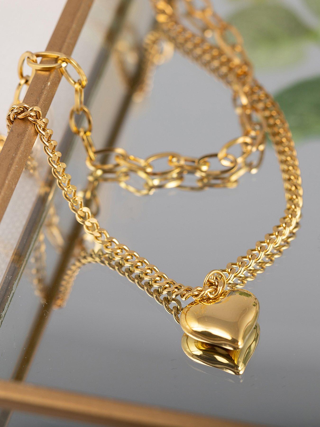 Image 4 of 5 of The Love Collection Gold Plated Stainless Steel Layered Heart Link Necklace