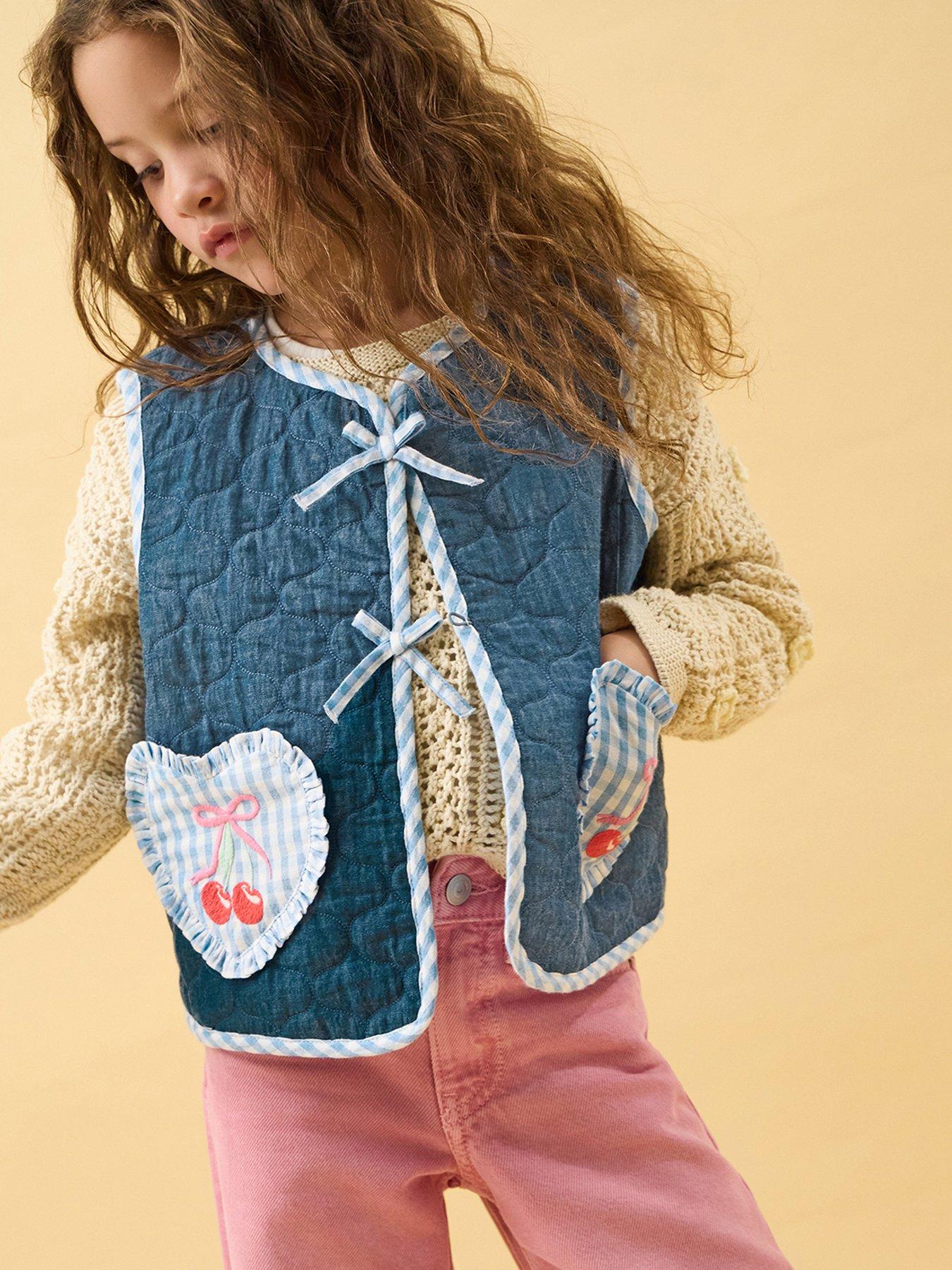 Accessorize Girls Quilted Cherry Gilet - Navy
