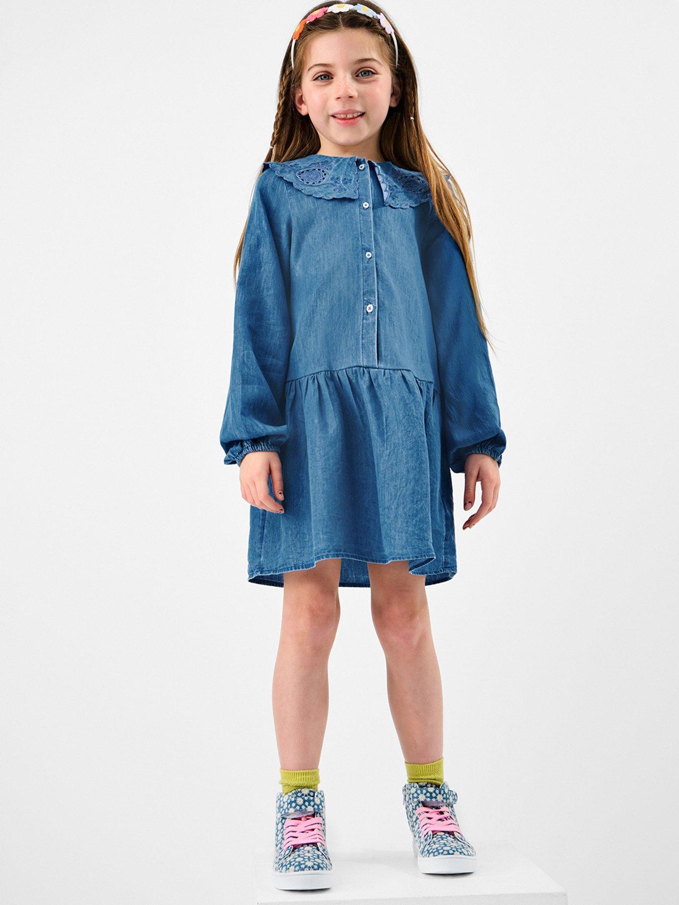 Accessorize Girls Long Sleeve Denim Dress - Blue