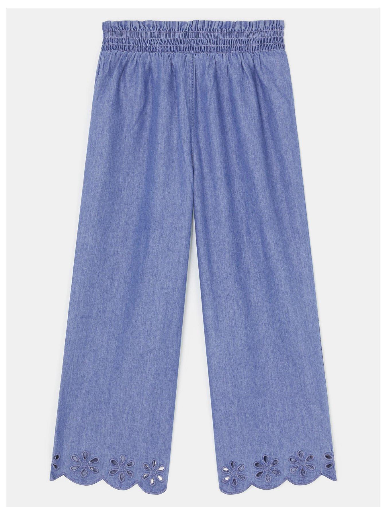 Accessorize Girls Broderie Detail Denim Trousers - Blue