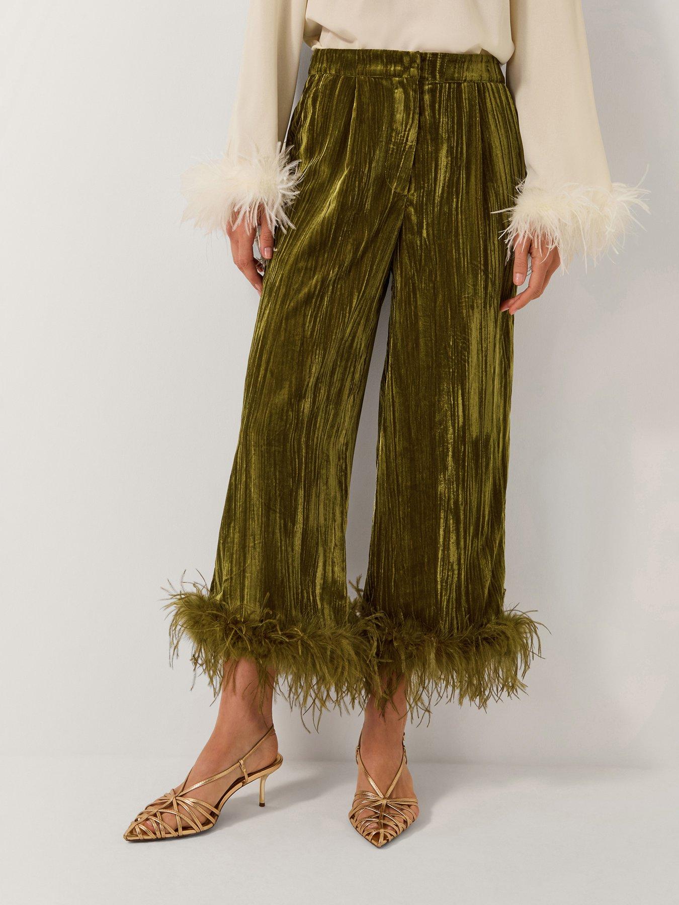 Monsoon Olivia Velvet Trousers - Green