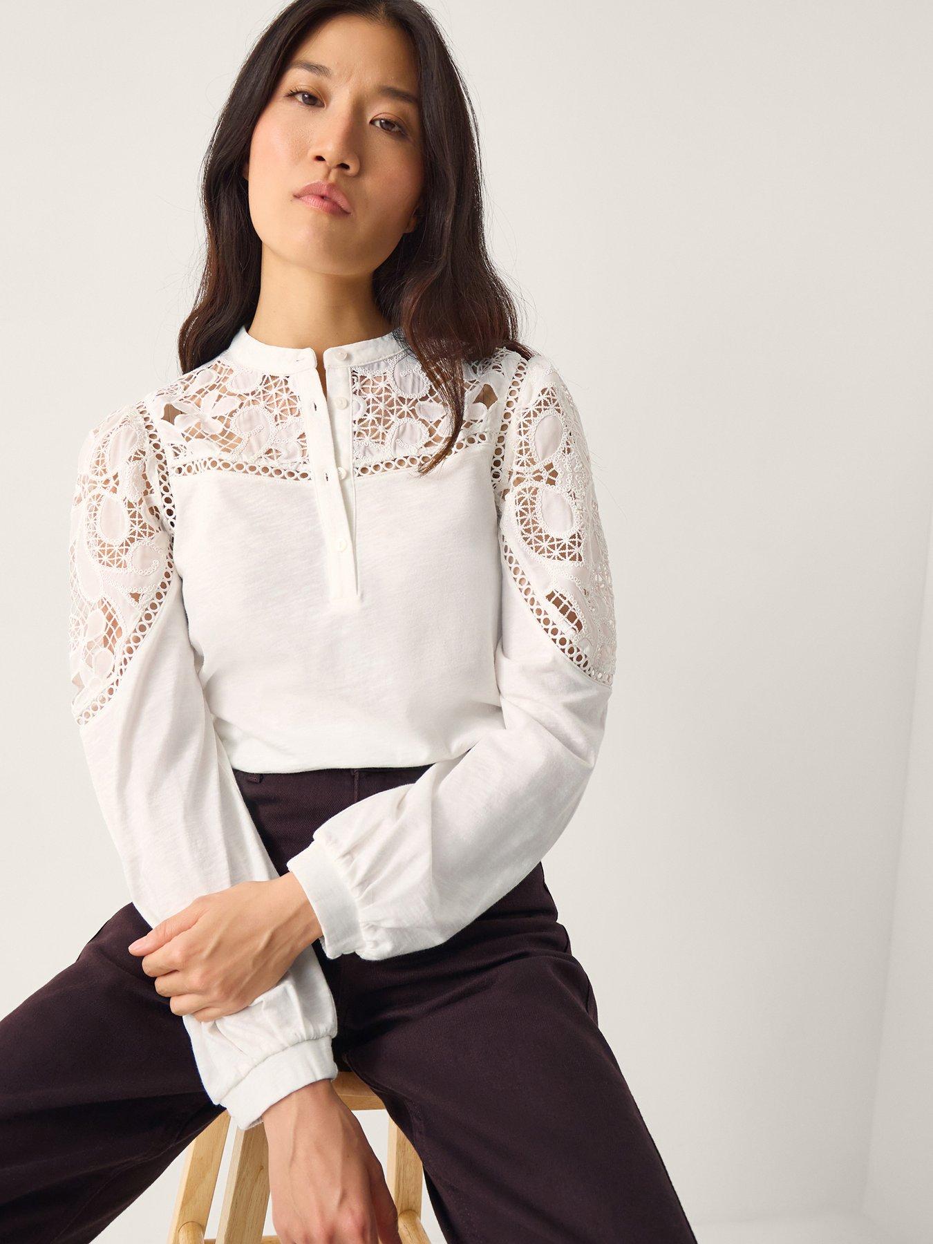 Monsoon Layla Lace Jersey Top - Cream