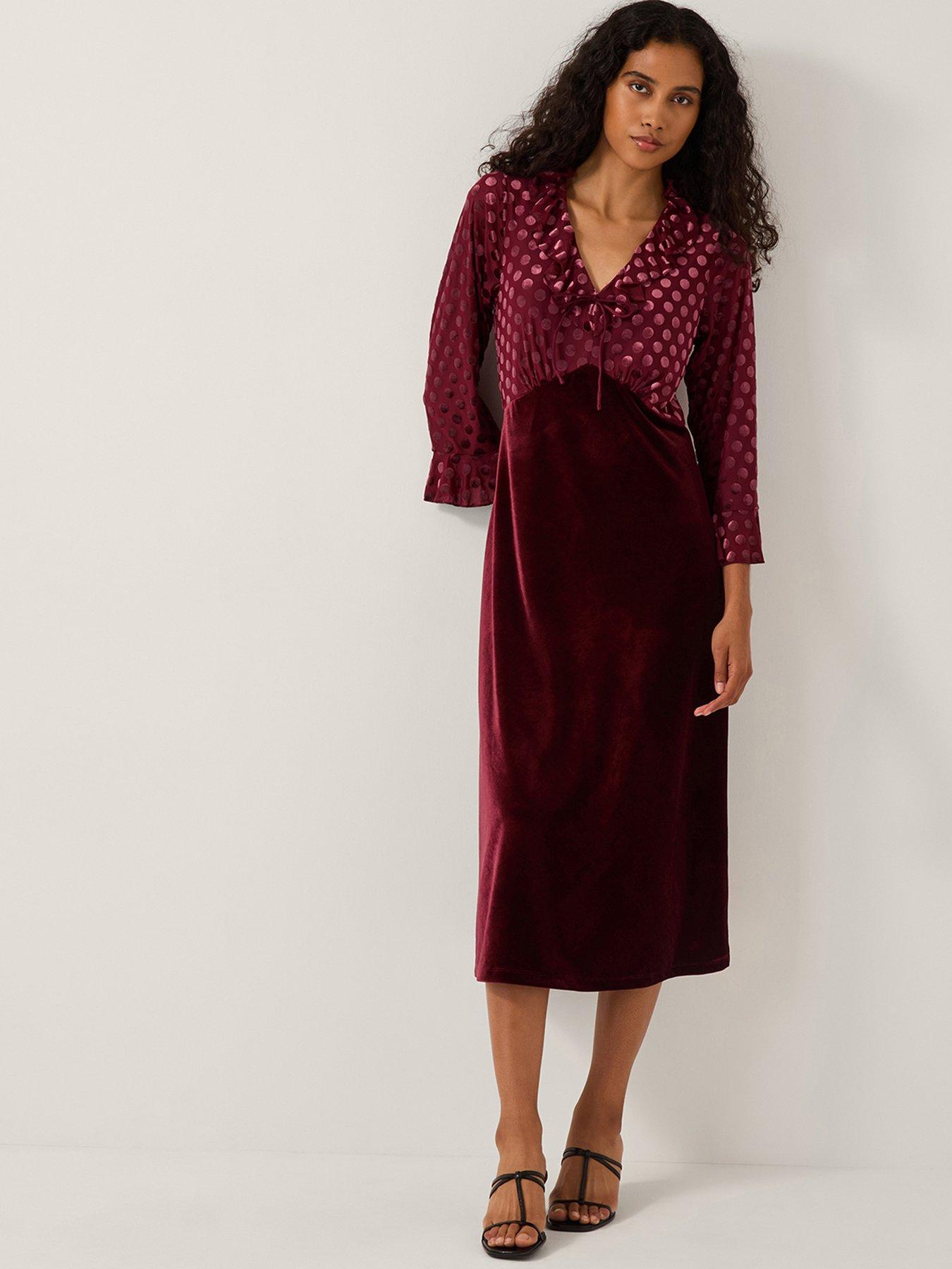 monsoon-dua-dot-devore-velvet-midi-dress-red