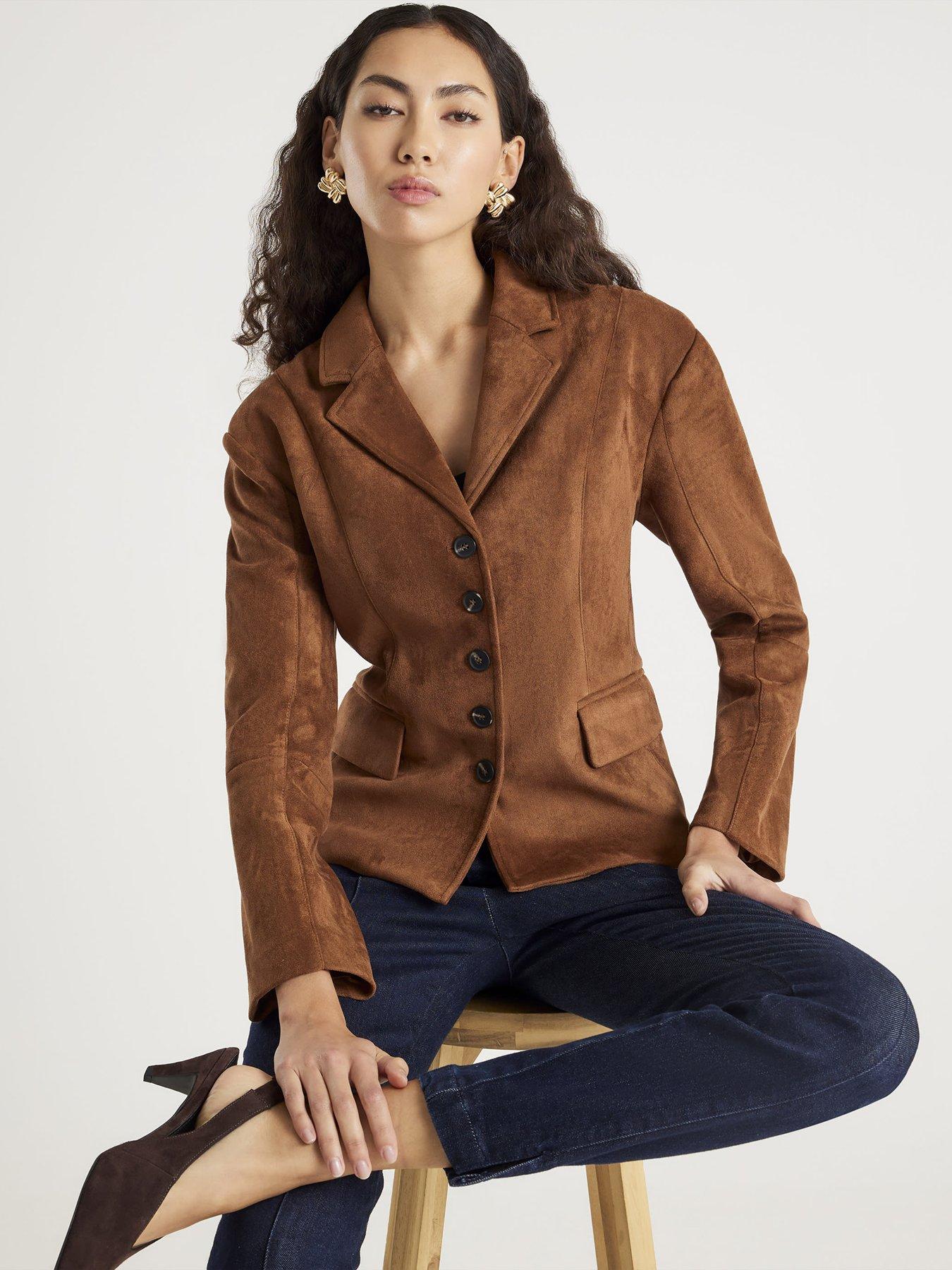 river-island-fitted-faux-suede-blazer-brown