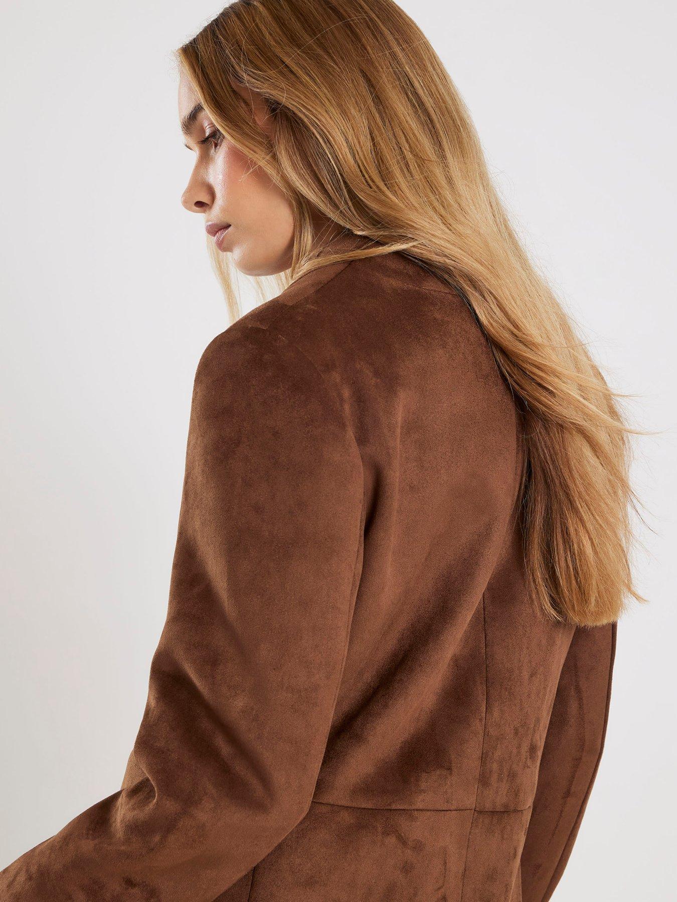 Image 2 of 6 of River Island Collarless Suedette Blazer - Brown