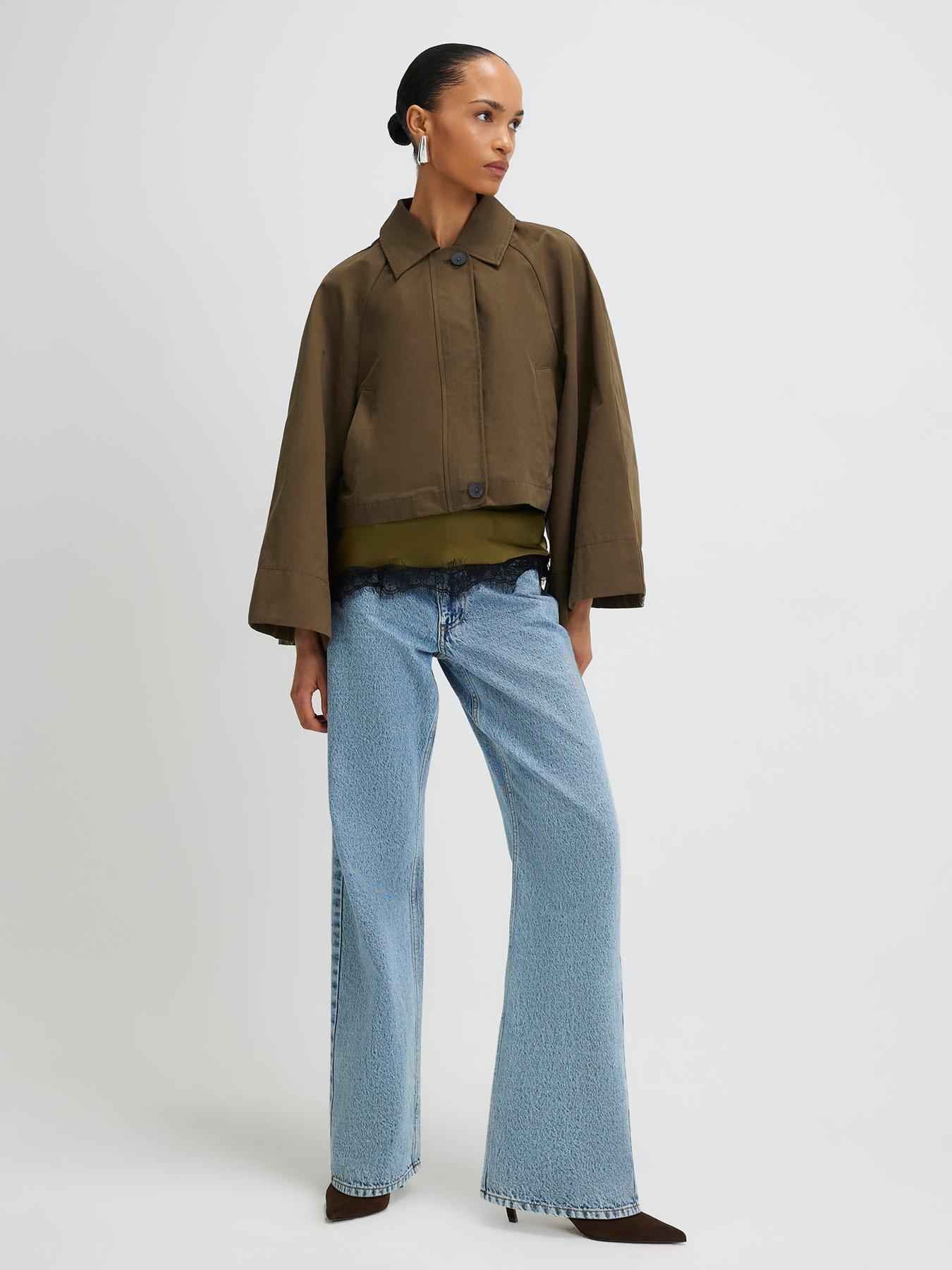 Image 1 of 4 of River Island Batwing Sleeve Barn Jacket - Green