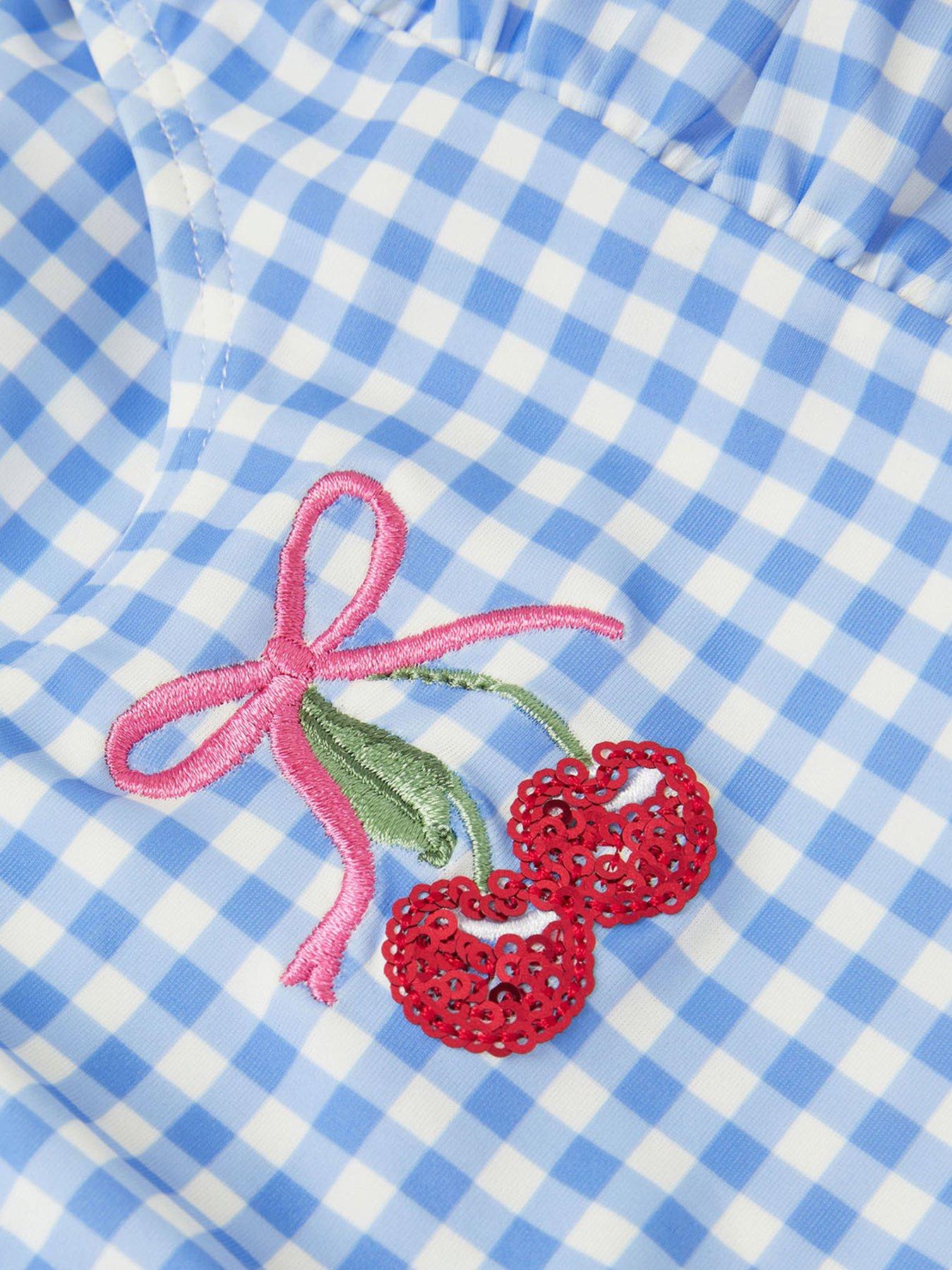 Image 3 of 3 of Accessorize Girls Gingham Cherry Swimsuit - Blue