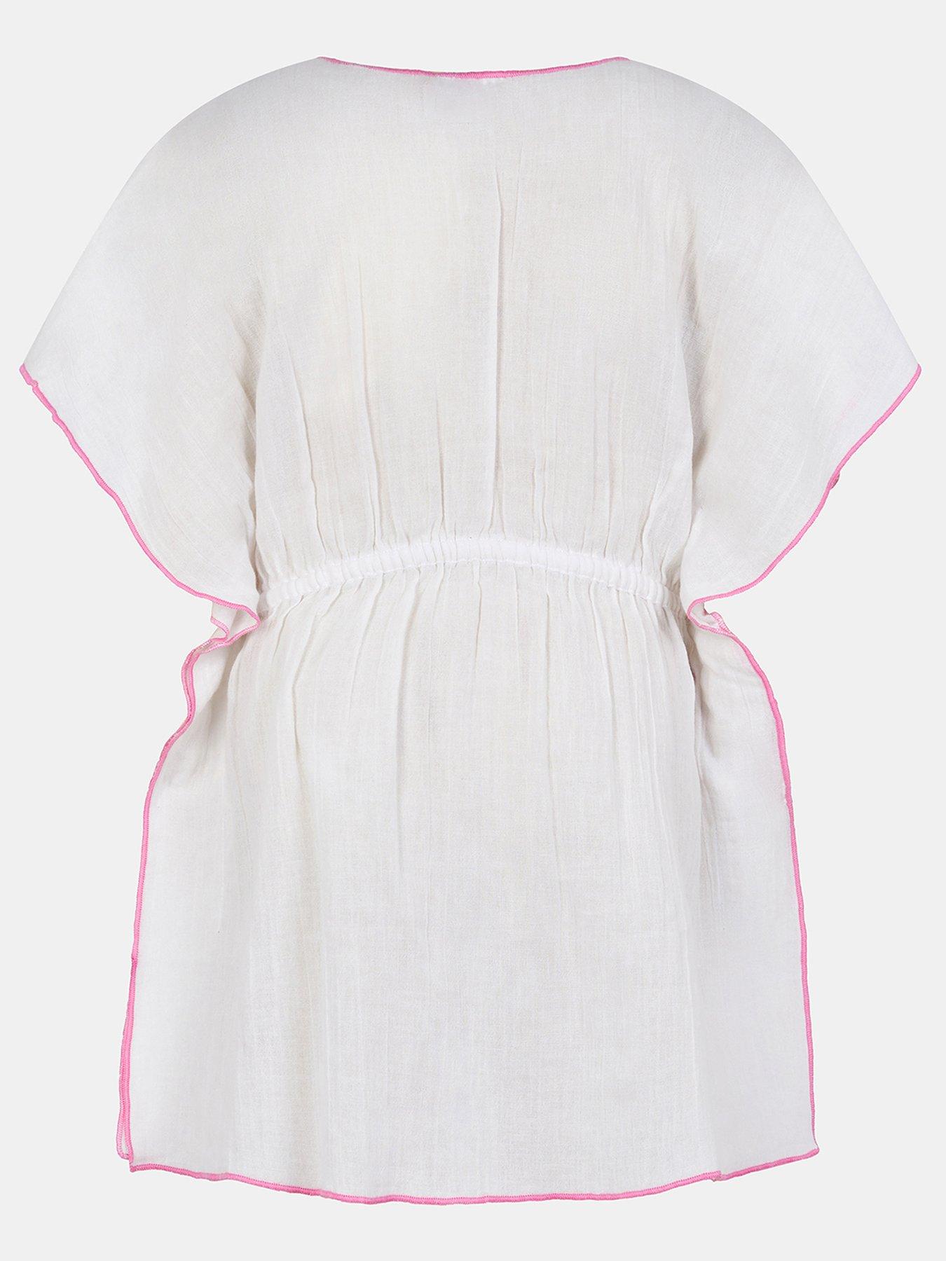 Image 2 of 3 of Accessorize Girls Prairie Embroidered Kaftan - White