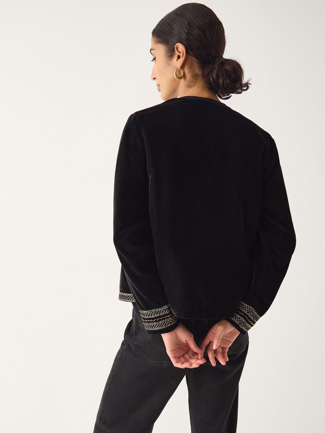 Image 2 of 5 of Monsoon Heather Embellished Velvet Jacket - Black