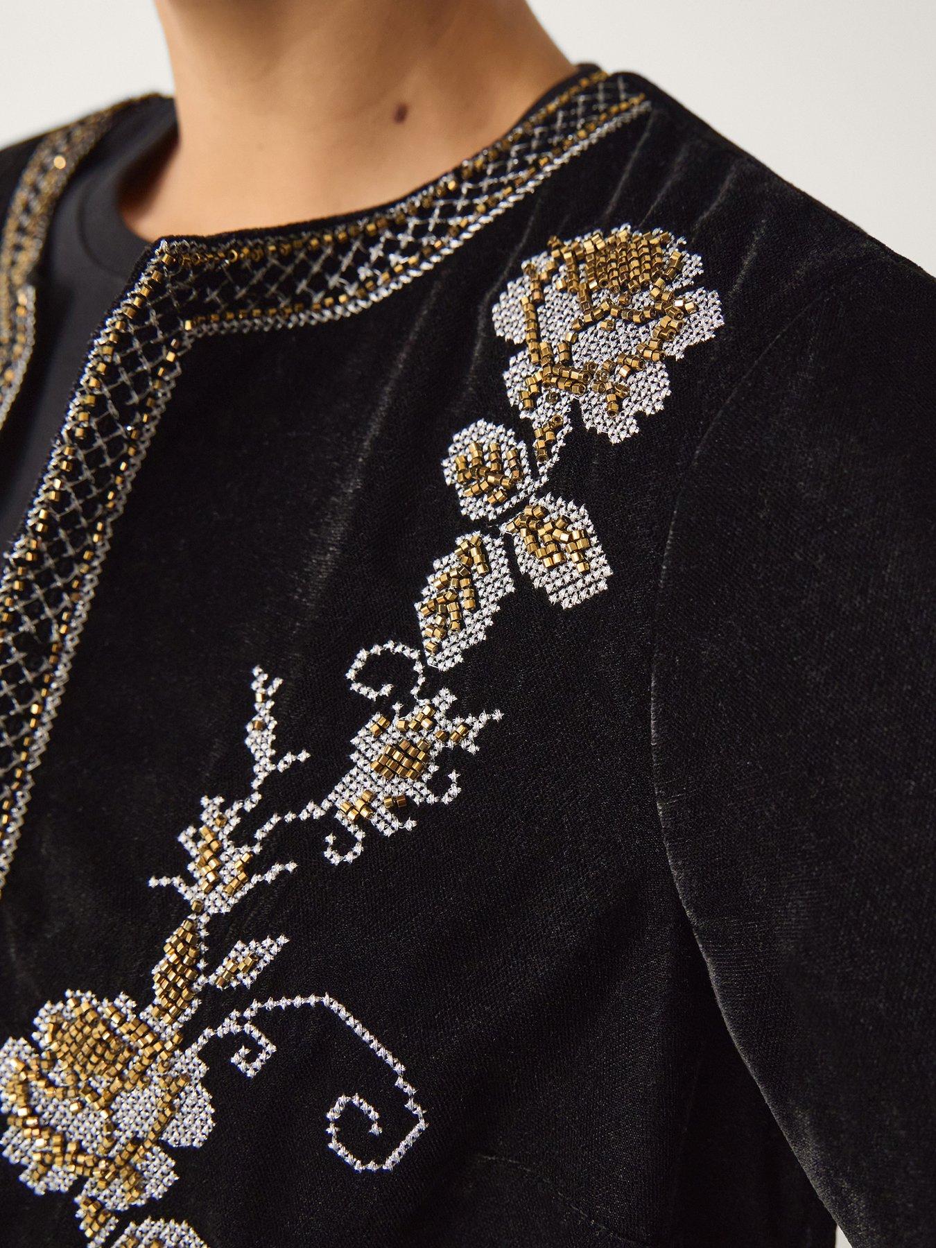 Image 4 of 5 of Monsoon Heather Embellished Velvet Jacket - Black