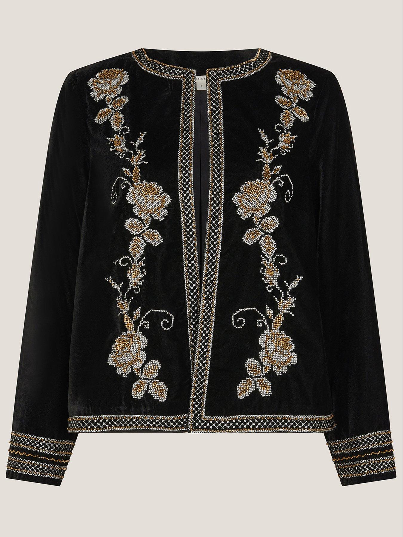 Image 5 of 5 of Monsoon Heather Embellished Velvet Jacket - Black
