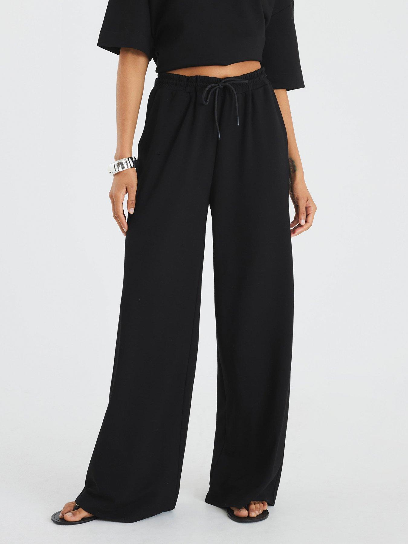 River Island High Waist Neo Premium Wide Leg Jogger - Black