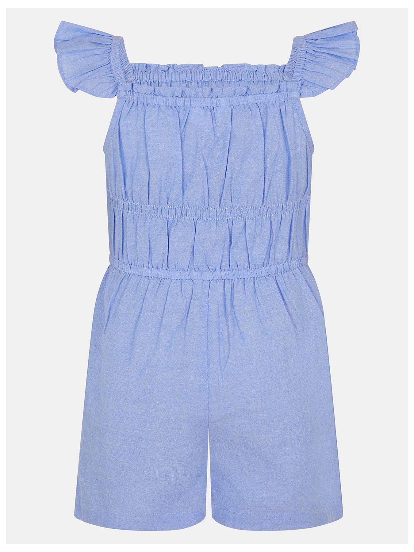 Image 2 of 3 of Accessorize Girls Embroidered Cherry Heart Playsuit - Blue