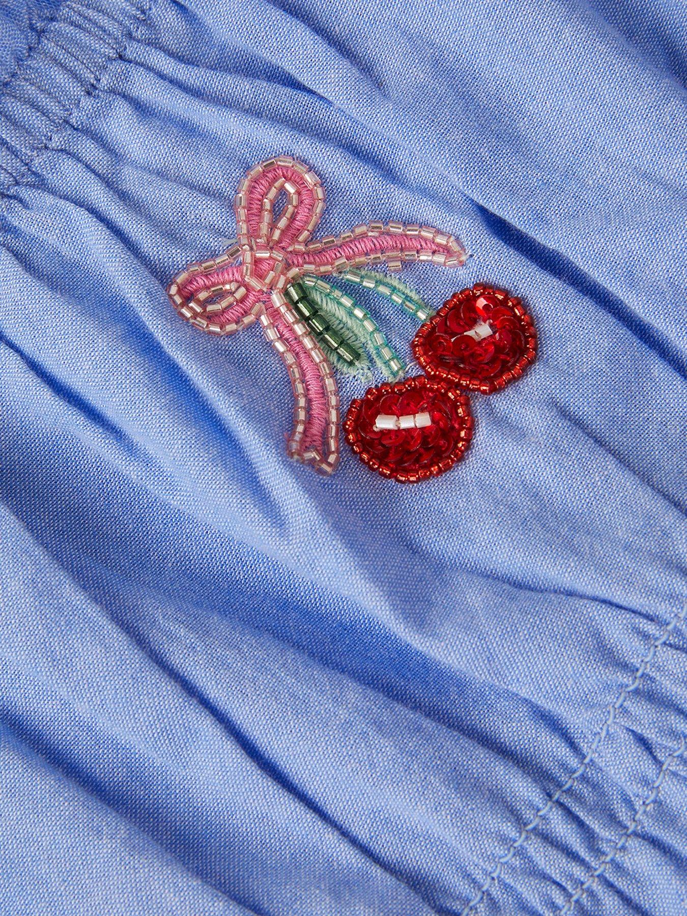 Image 3 of 3 of Accessorize Girls Embroidered Cherry Heart Playsuit - Blue