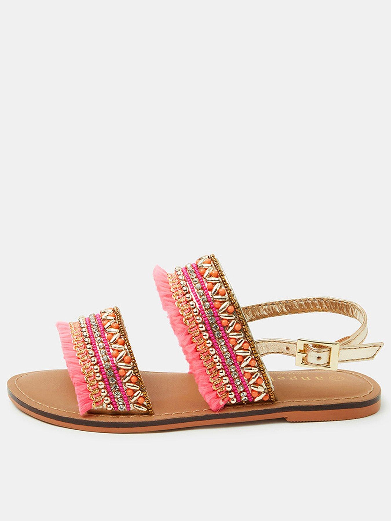 Image 1 of 3 of Accessorize Girls Embellished Two Strap Sandals - Red