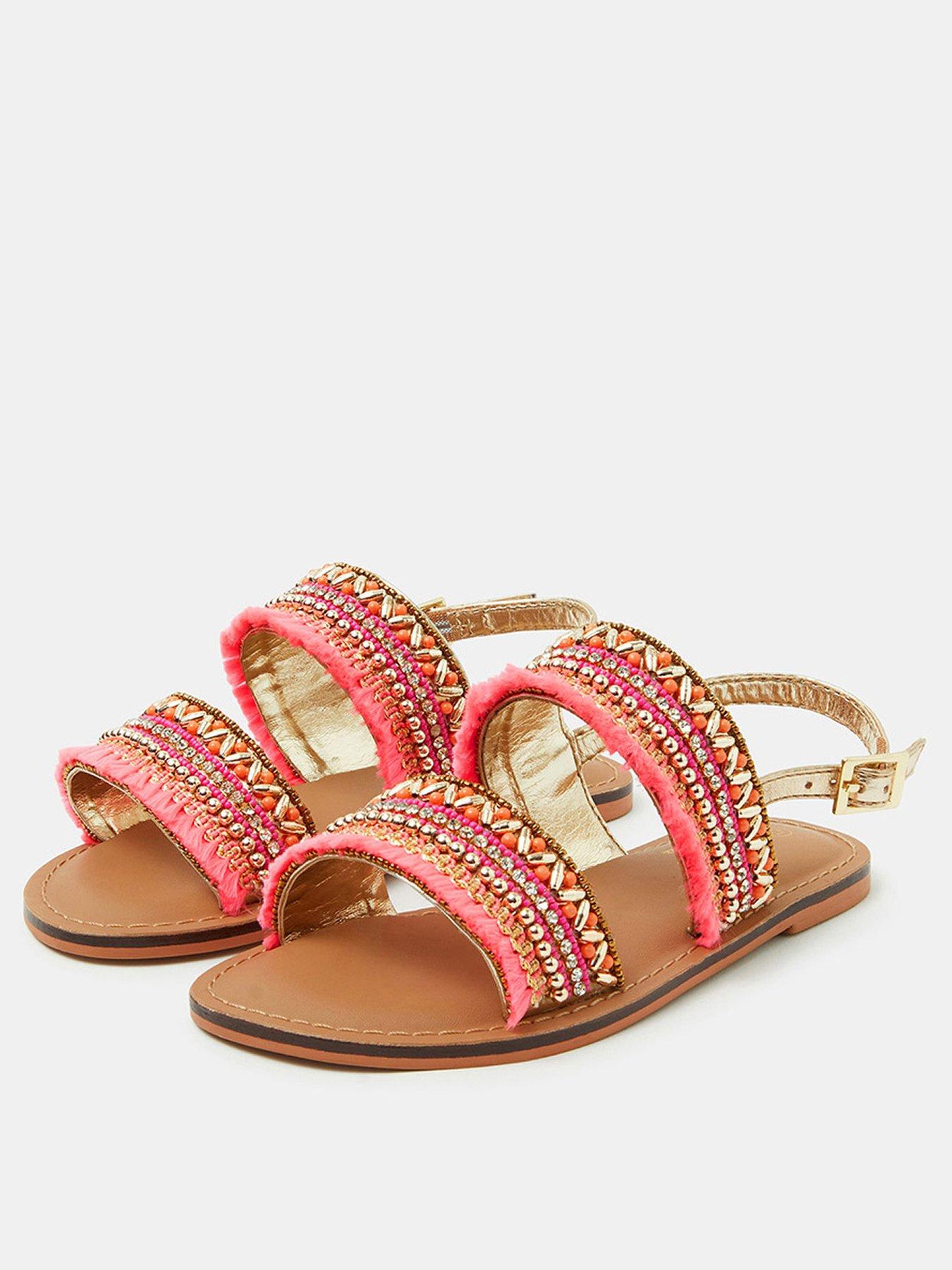 Image 2 of 3 of Accessorize Girls Embellished Two Strap Sandals - Red