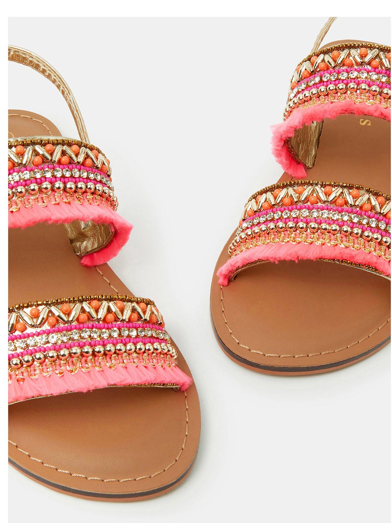 Image 3 of 3 of Accessorize Girls Embellished Two Strap Sandals - Red
