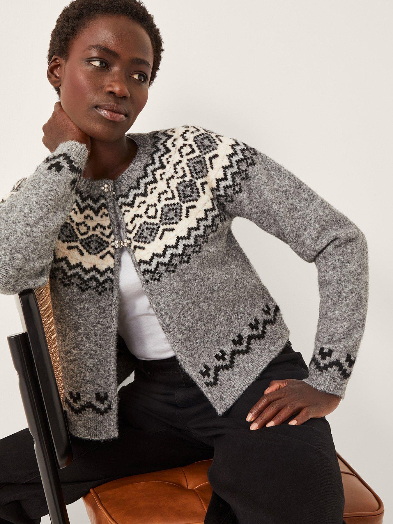 Monsoon Fina Fairisle Cardigan - Grey
