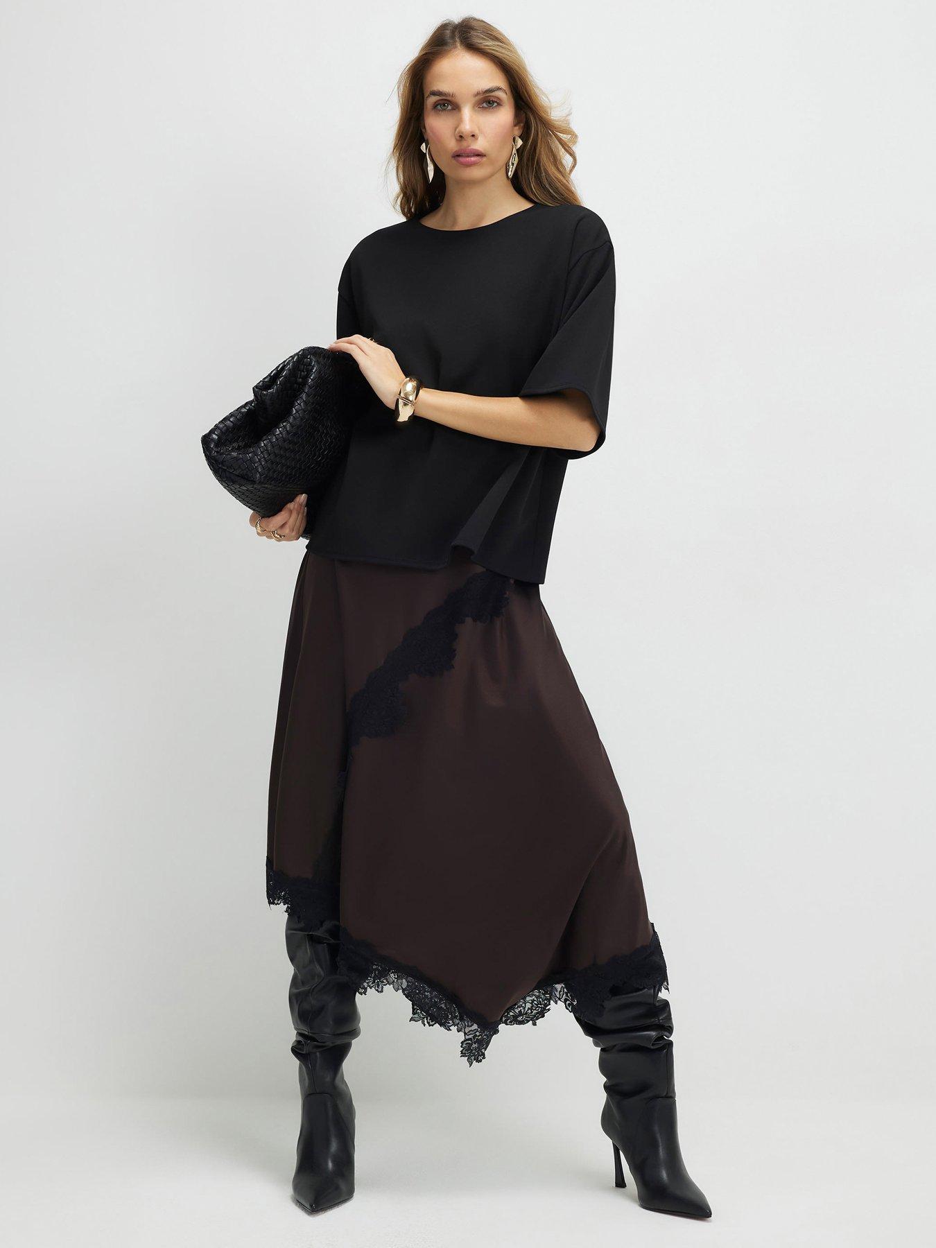 river-island-short-sleeve-lace-hybrid-t-shirt-maxi-dress-brown