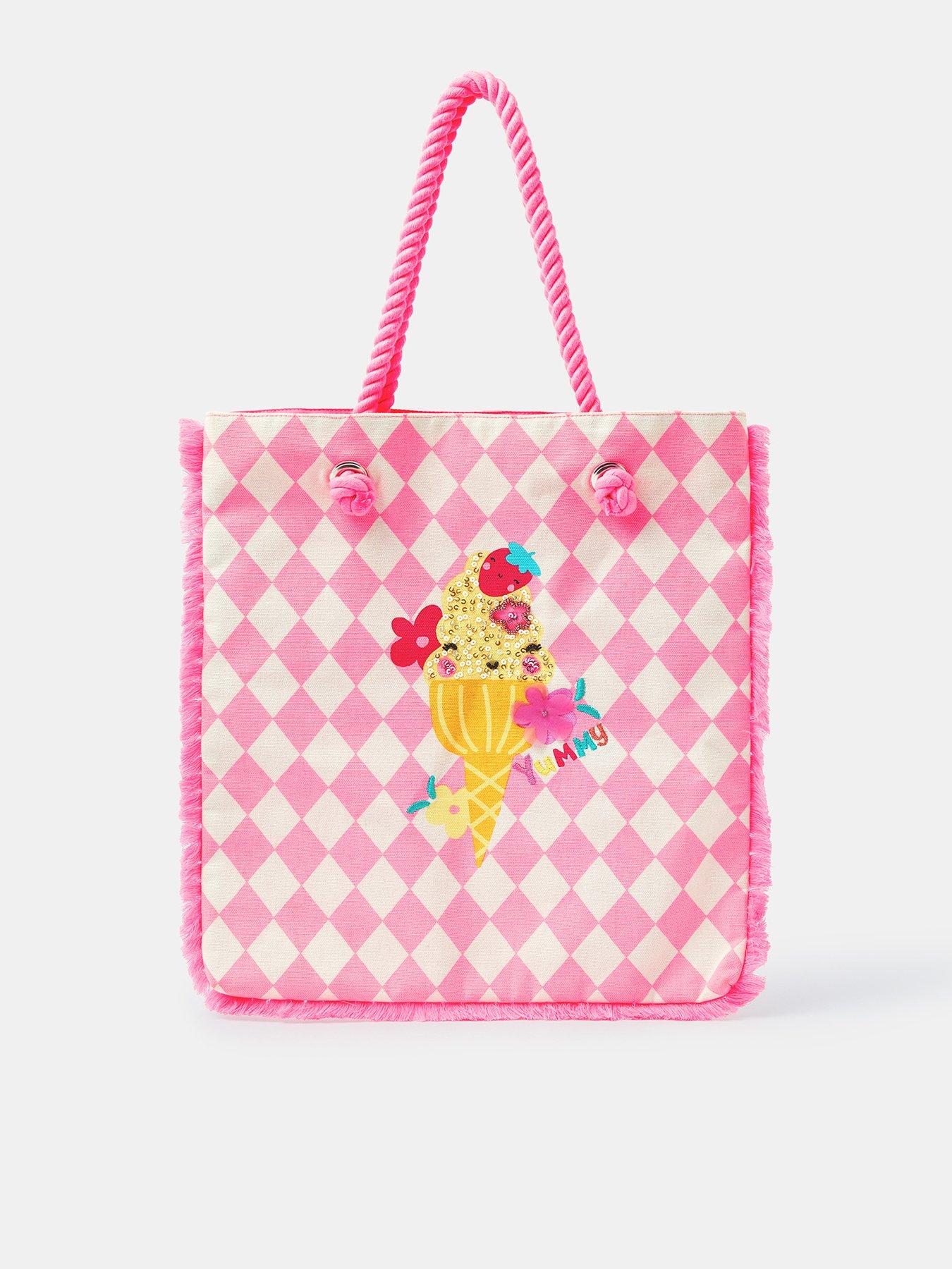 Image 1 of 3 of Accessorize Girls Icecream Embroidered Shopper Bag - Pink