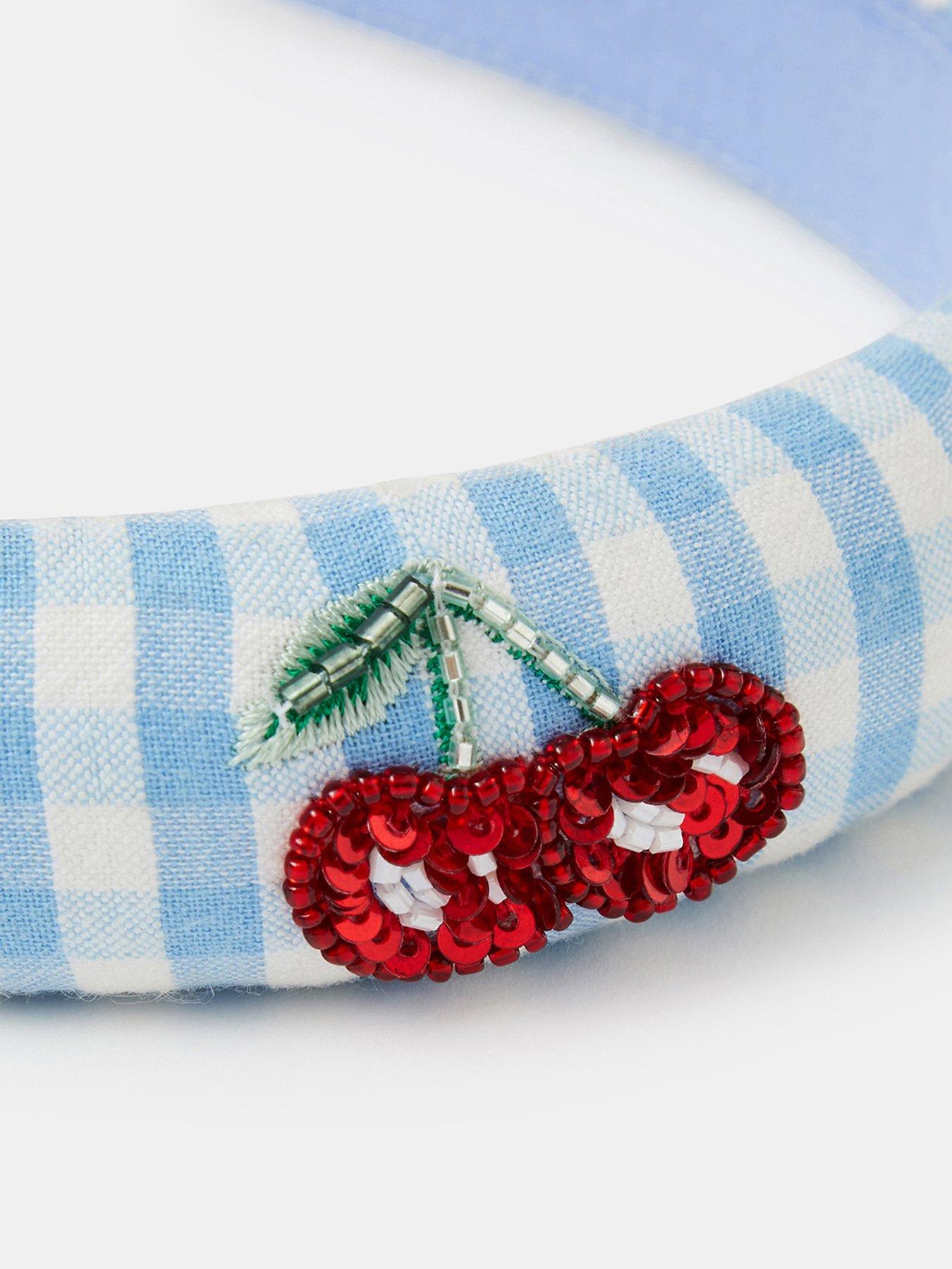 Image 2 of 2 of Accessorize Girls Cherry Gingham Alice Band - Blue