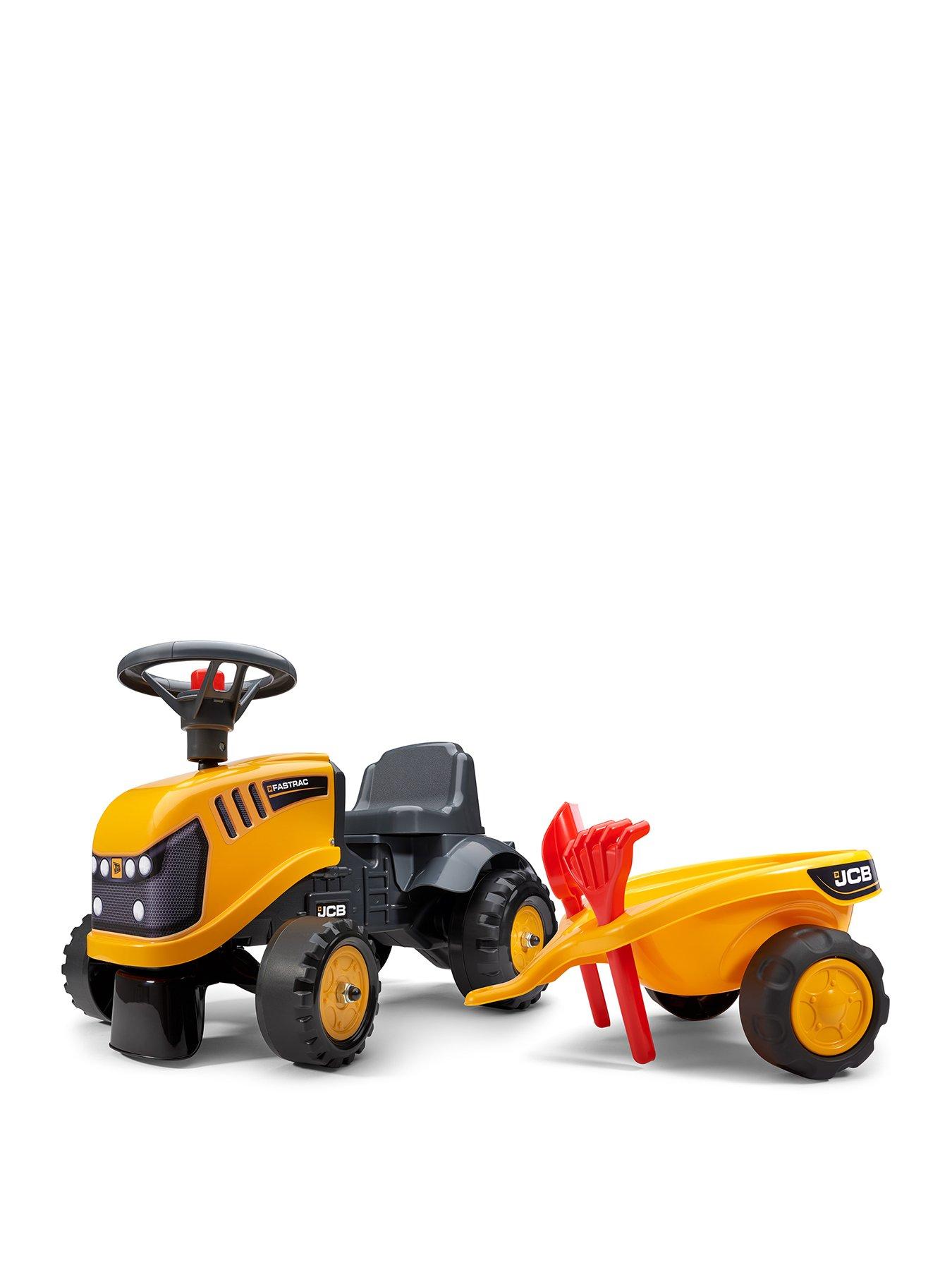FALK Baby JCB ride-on tractor with trailer, rake & shovel